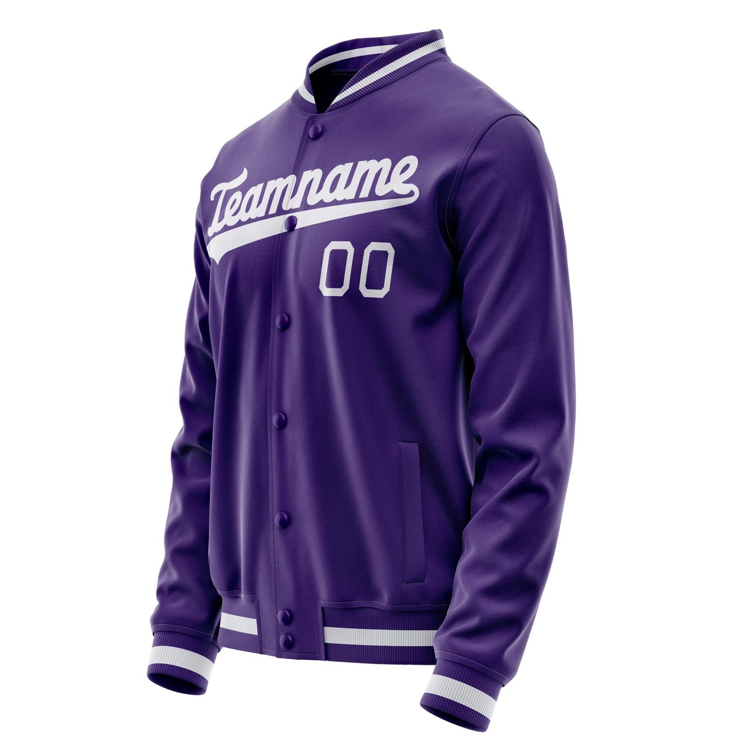 Custom Purple White Solid Color Varsity Letterman Jacket JA02240617KZ359