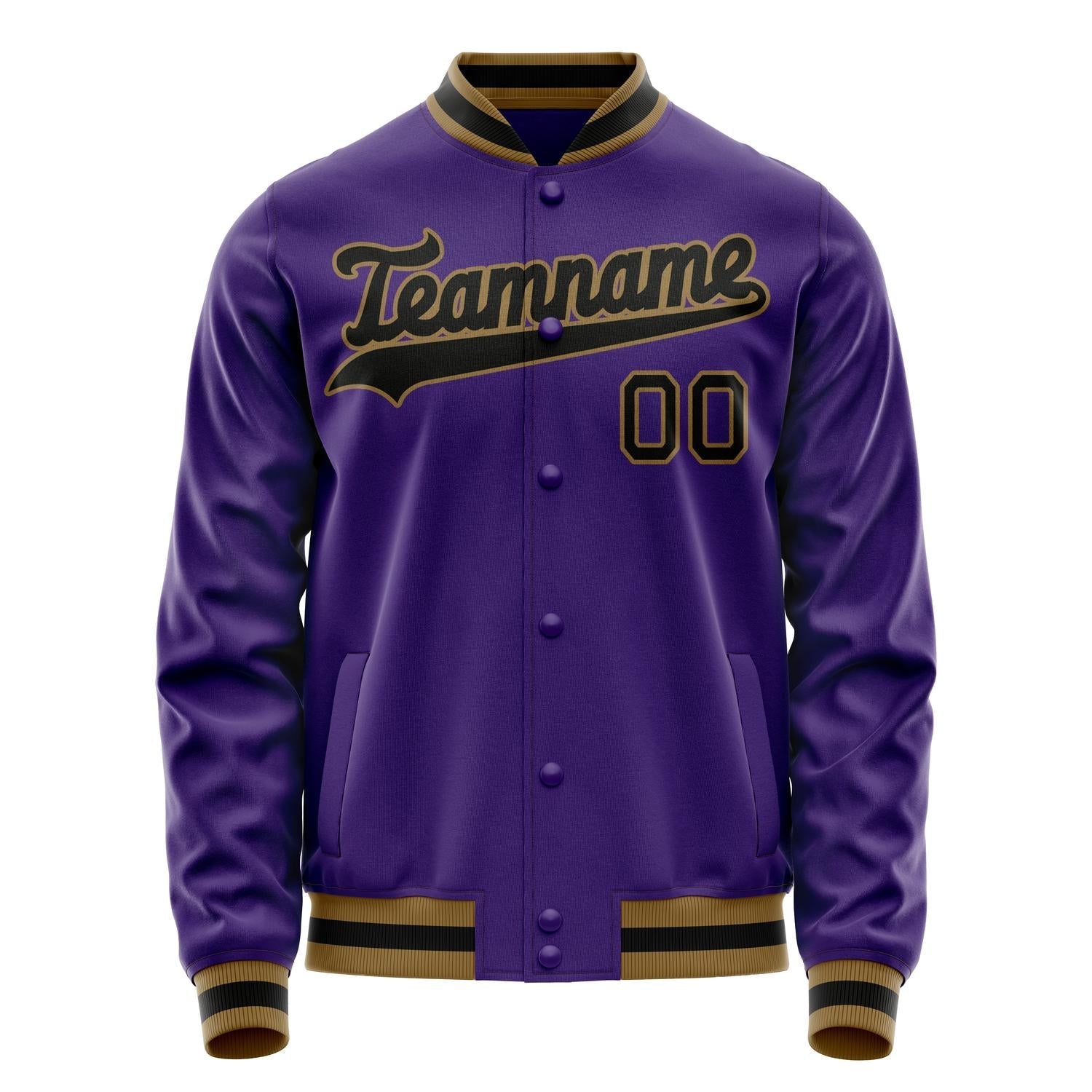 Custom Purple Black Solid Color Varsity Letterman Jacket JA02240617KZ360