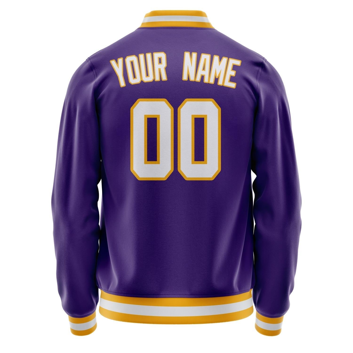 Custom Purple White Solid Color Varsity Letterman Jacket JA02240617KZ361