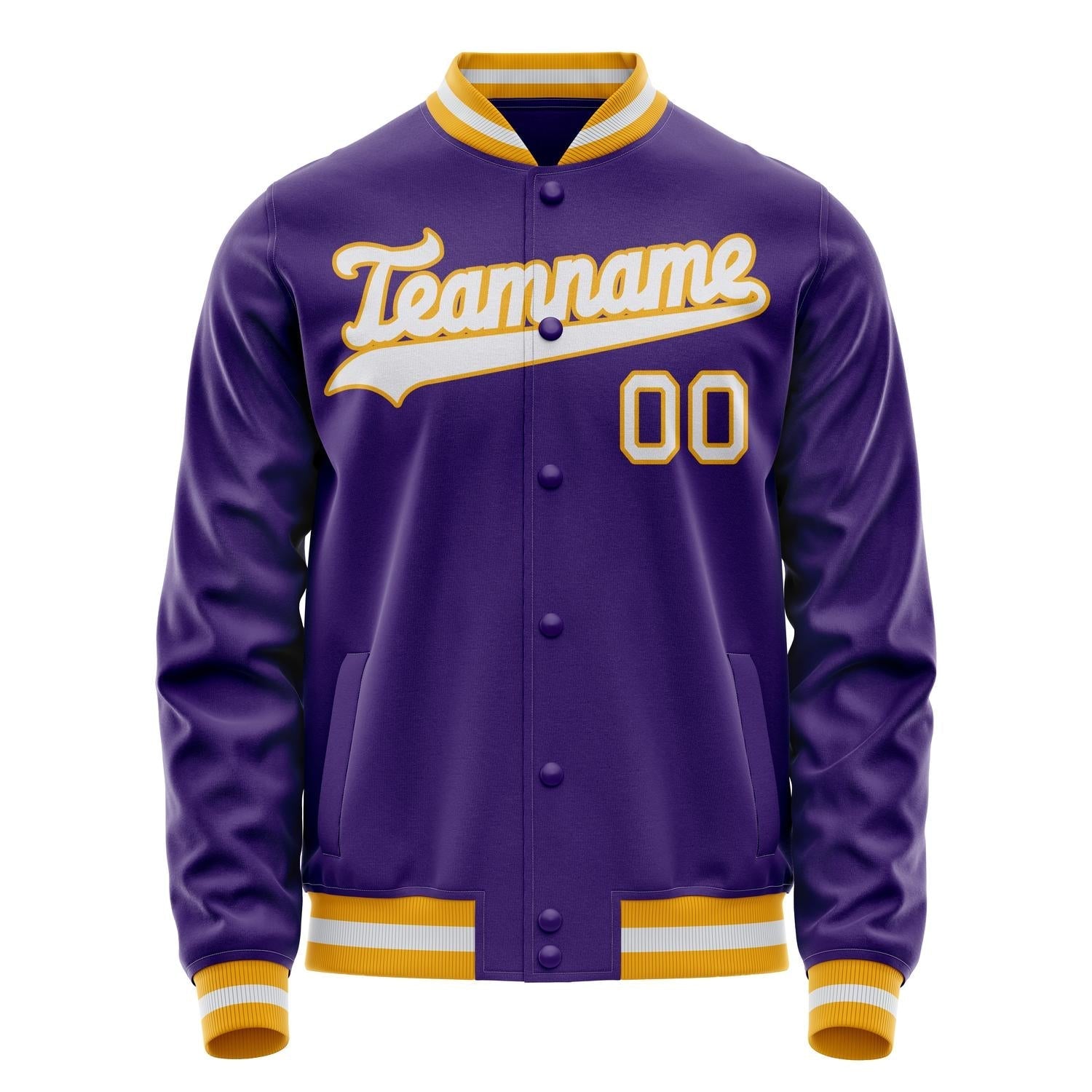 Custom Purple White Solid Color Varsity Letterman Jacket JA02240617KZ361