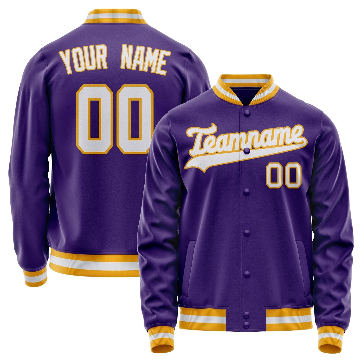 Custom Purple White Solid Color Varsity Letterman Jacket JA02240617KZ361