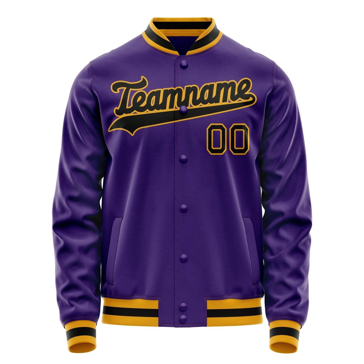 Custom Purple Black Solid Color Varsity Letterman Jacket JA02240617KZ362