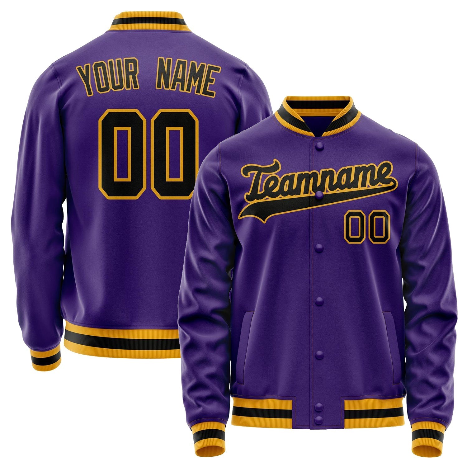 Custom Purple Black Solid Color Varsity Letterman Jacket JA02240617KZ362