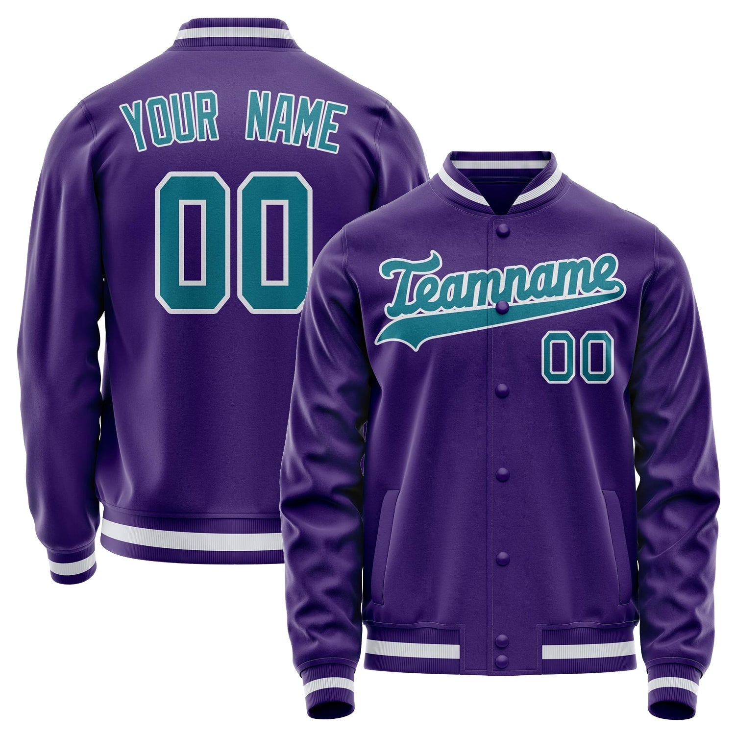 Custom Purple Teal Solid Color Varsity Letterman Jacket JA02240617KZ363