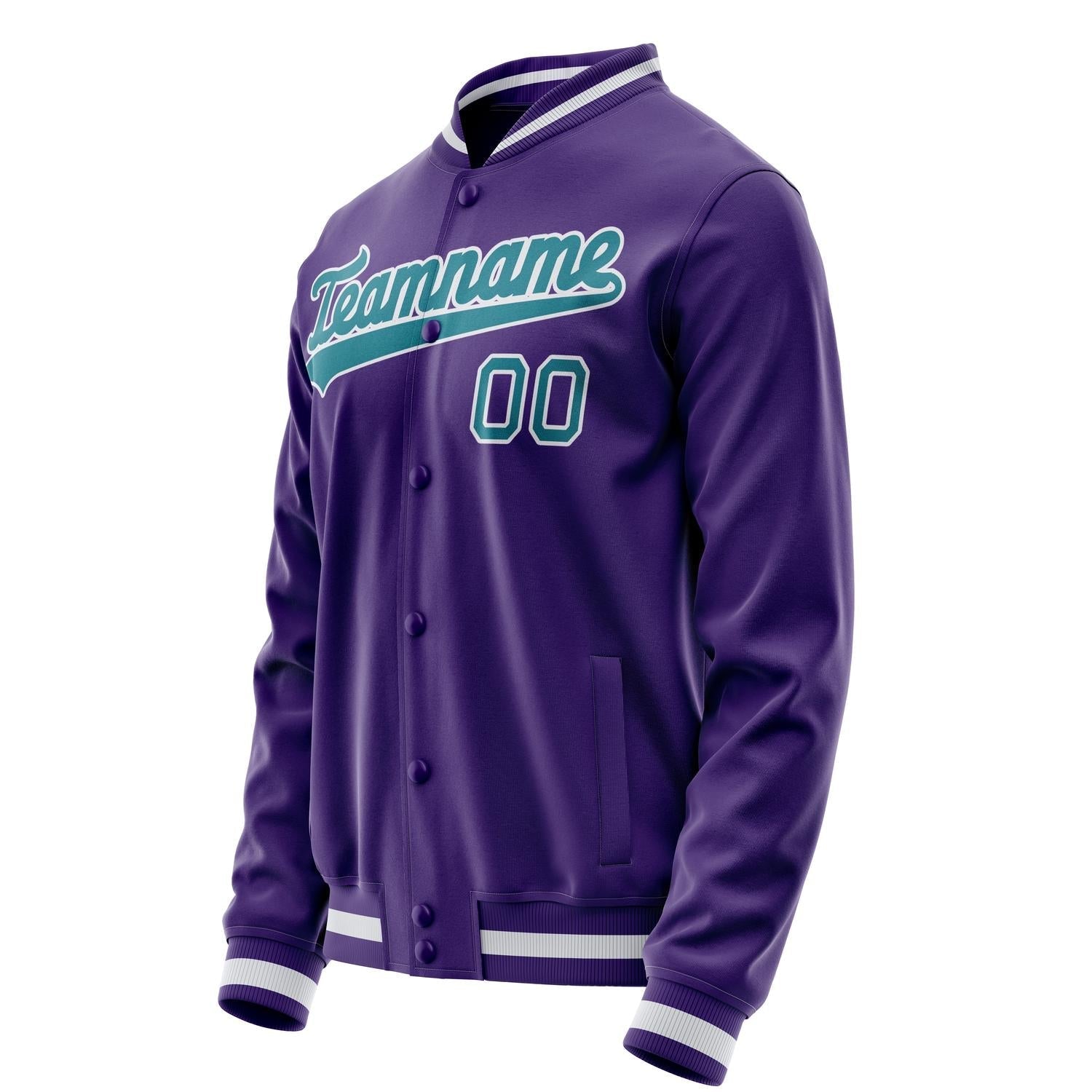 Custom Purple Teal Solid Color Varsity Letterman Jacket JA02240617KZ363