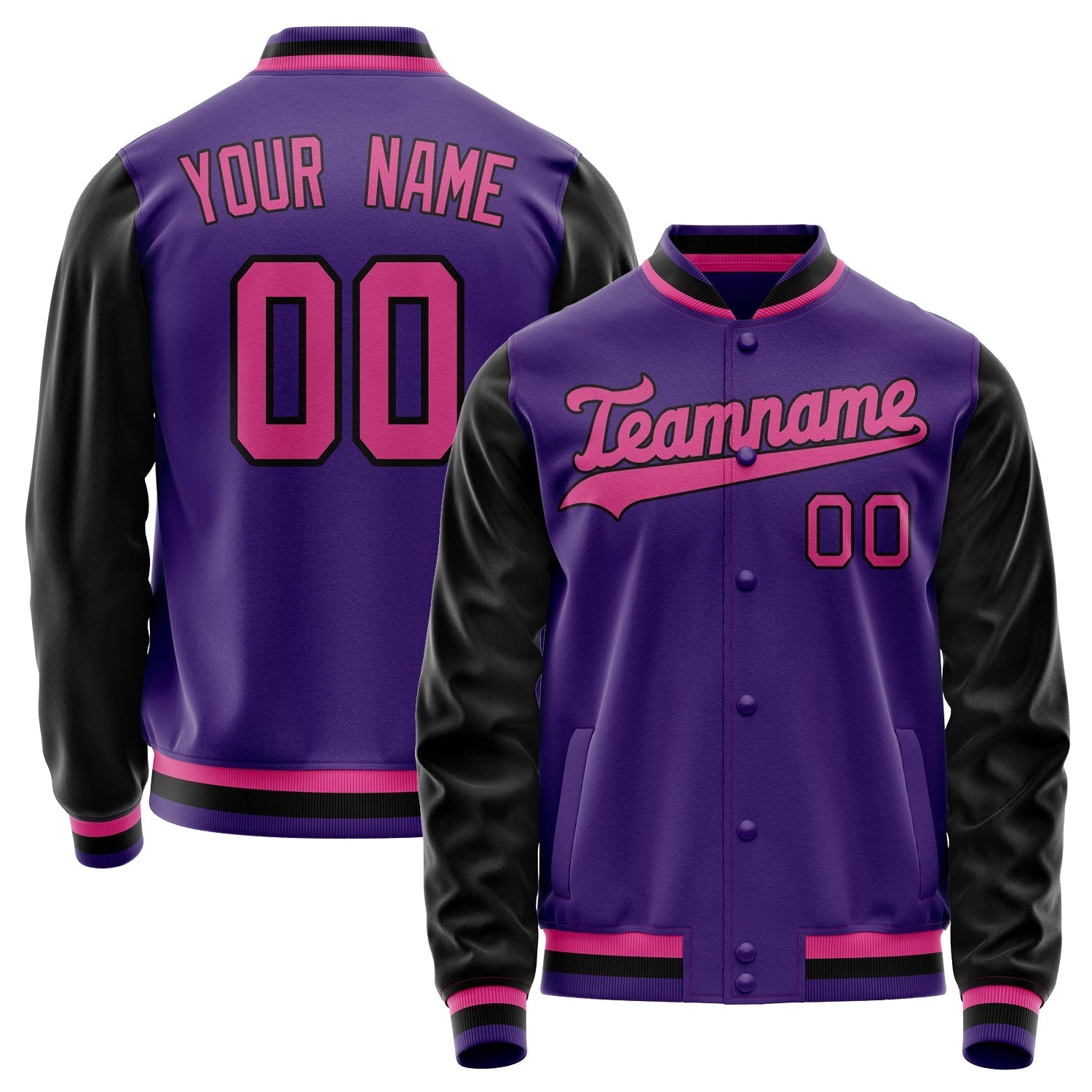 Custom Purple Pink Solid Color Varsity Letterman Jacket JA02240617KZ364