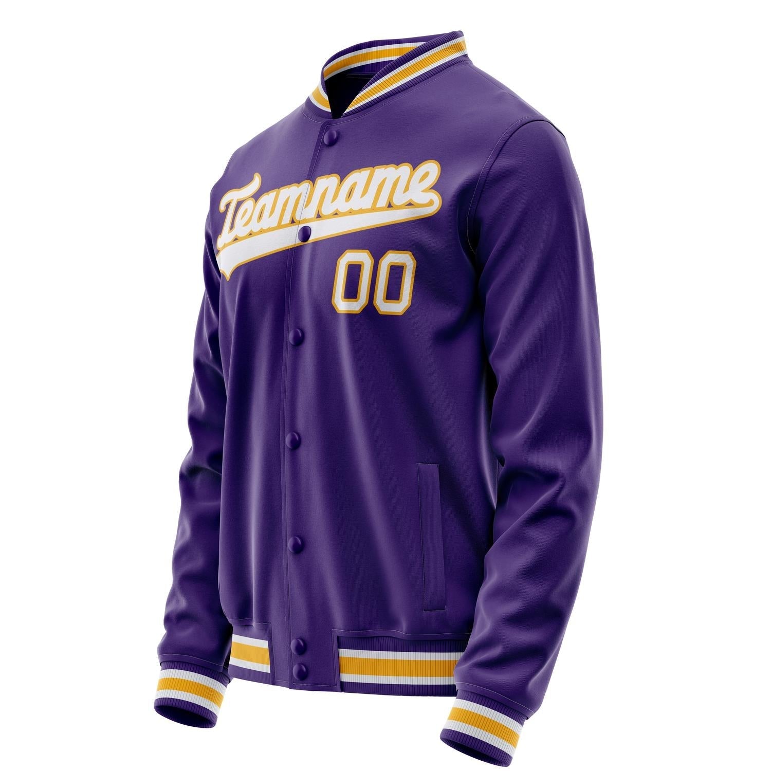 Custom Purple White Solid Color Varsity Letterman Jacket JA02240617KZ365