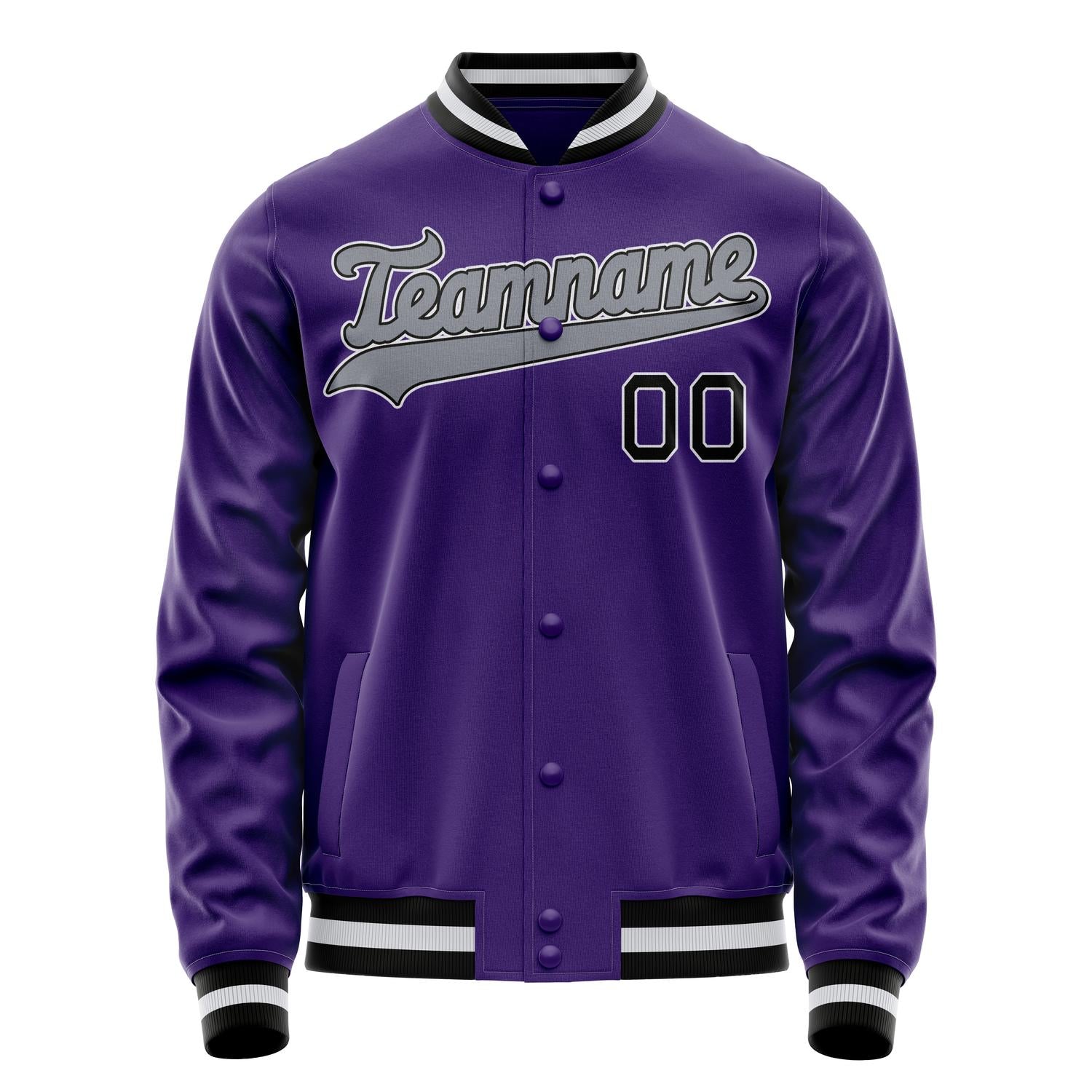 Custom Purple Black Solid Color Varsity Letterman Jacket JA02240617KZ366