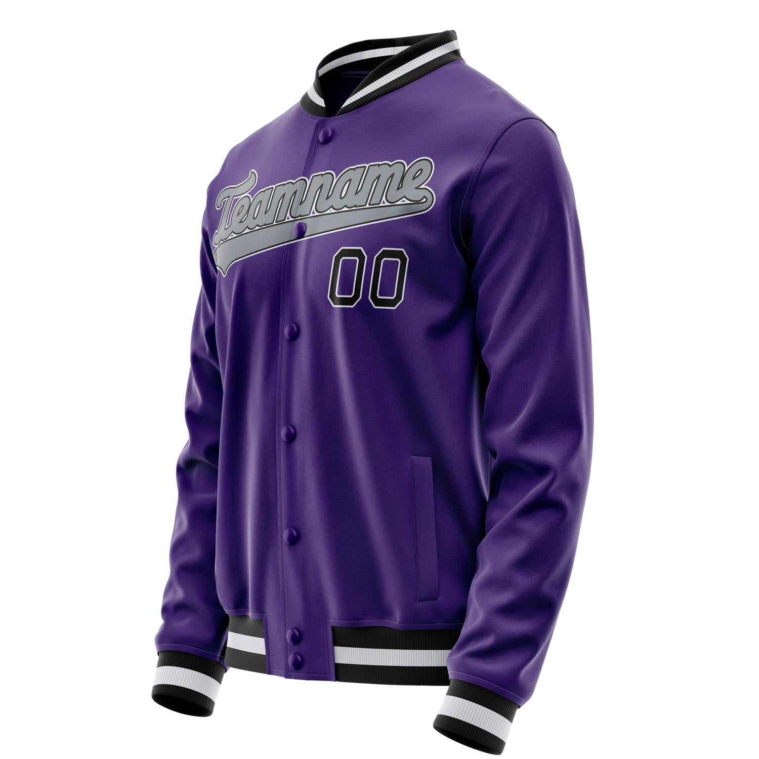 Custom Purple Black Solid Color Varsity Letterman Jacket JA02240617KZ366