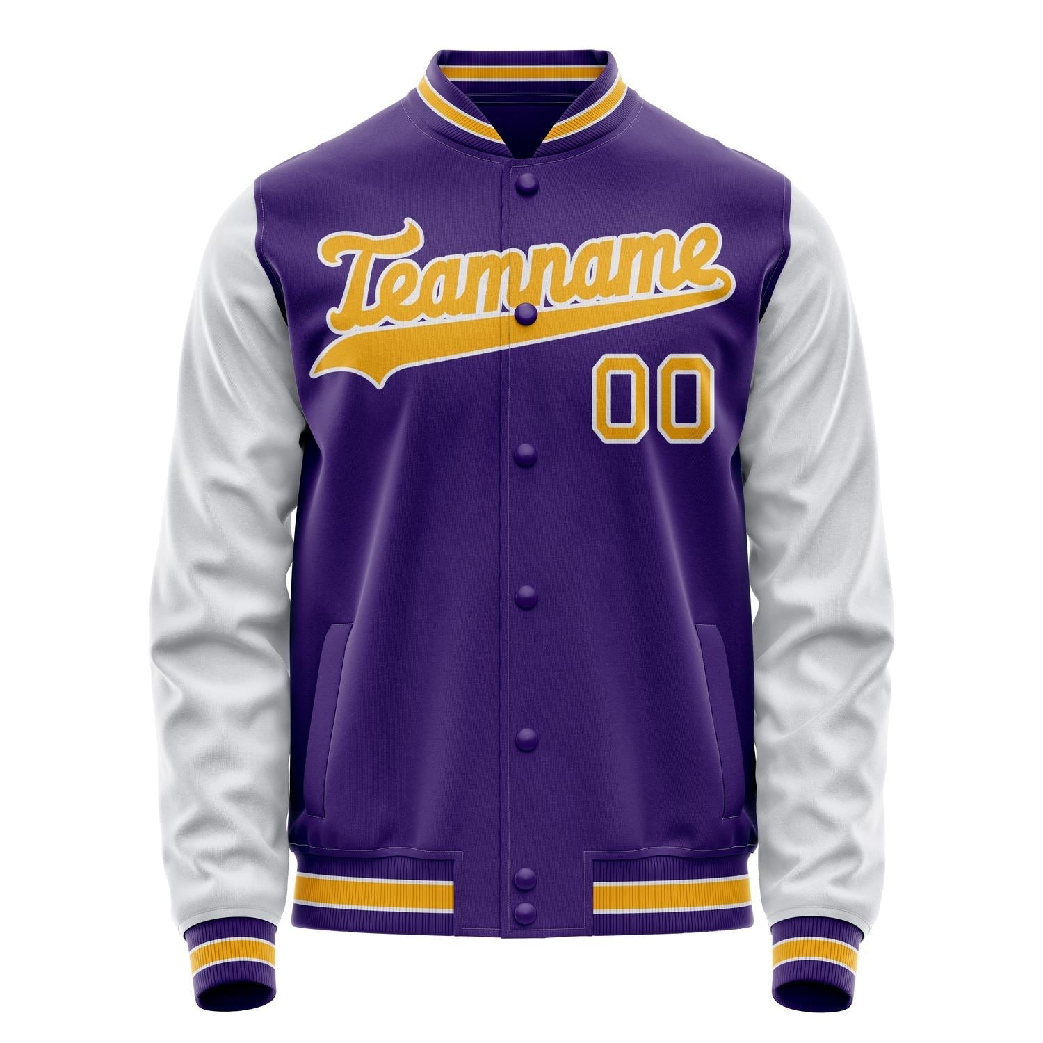 Custom Purple White Solid Color Varsity Letterman Jacket JA02240617KZ368