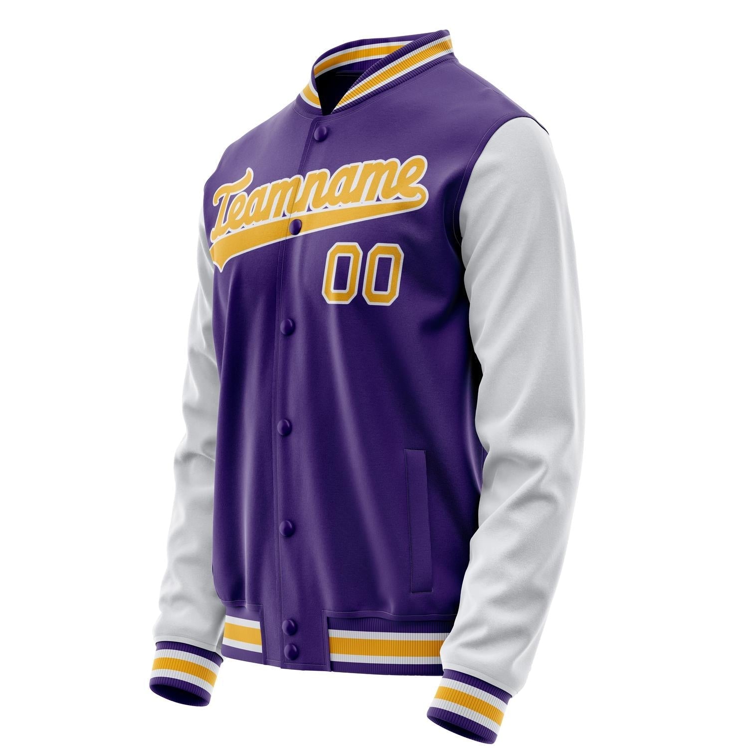 Custom Purple White Solid Color Varsity Letterman Jacket JA02240617KZ368