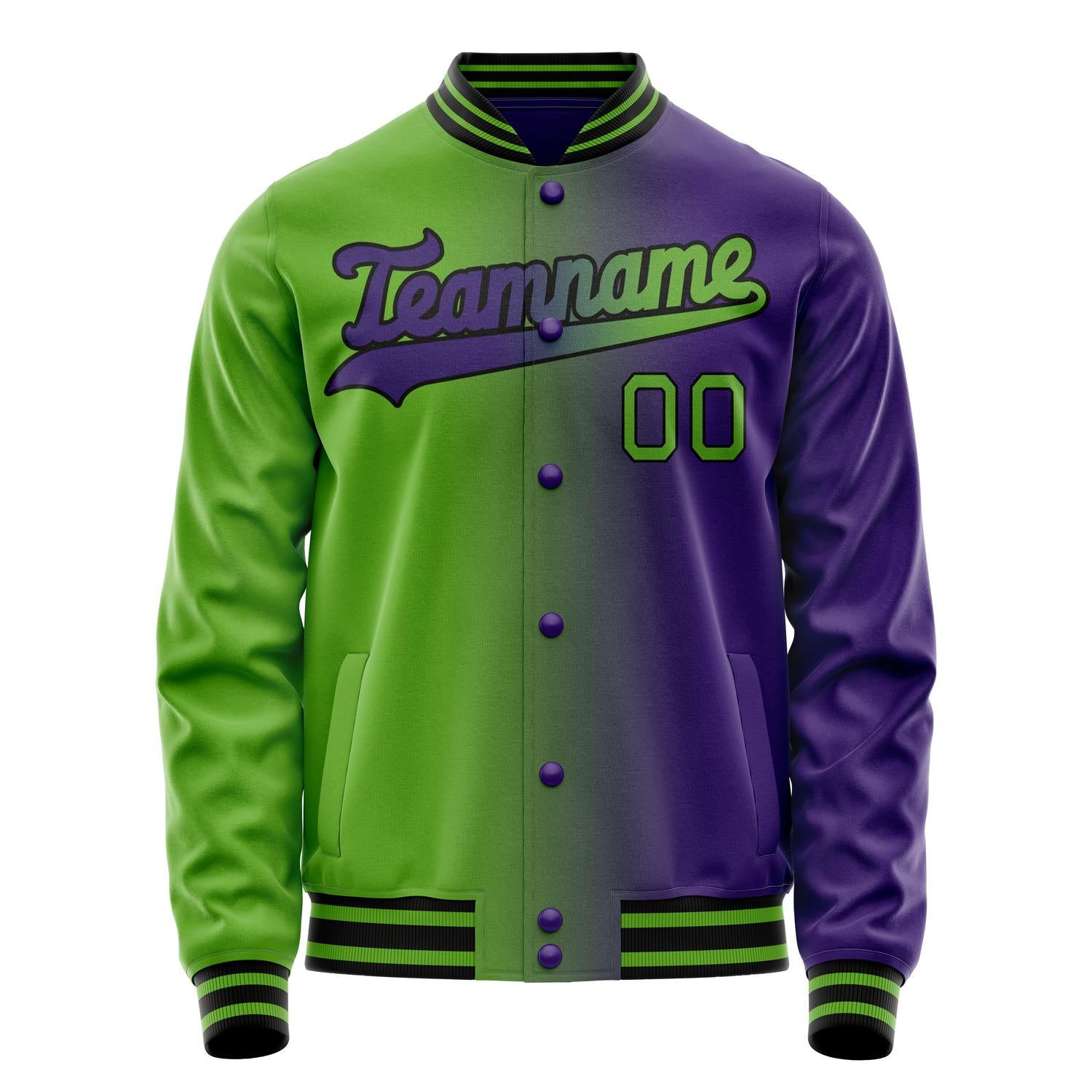 Custom Purple Kelly-Green Gradient Varsity Letterman Jacket JA02240617KZ370