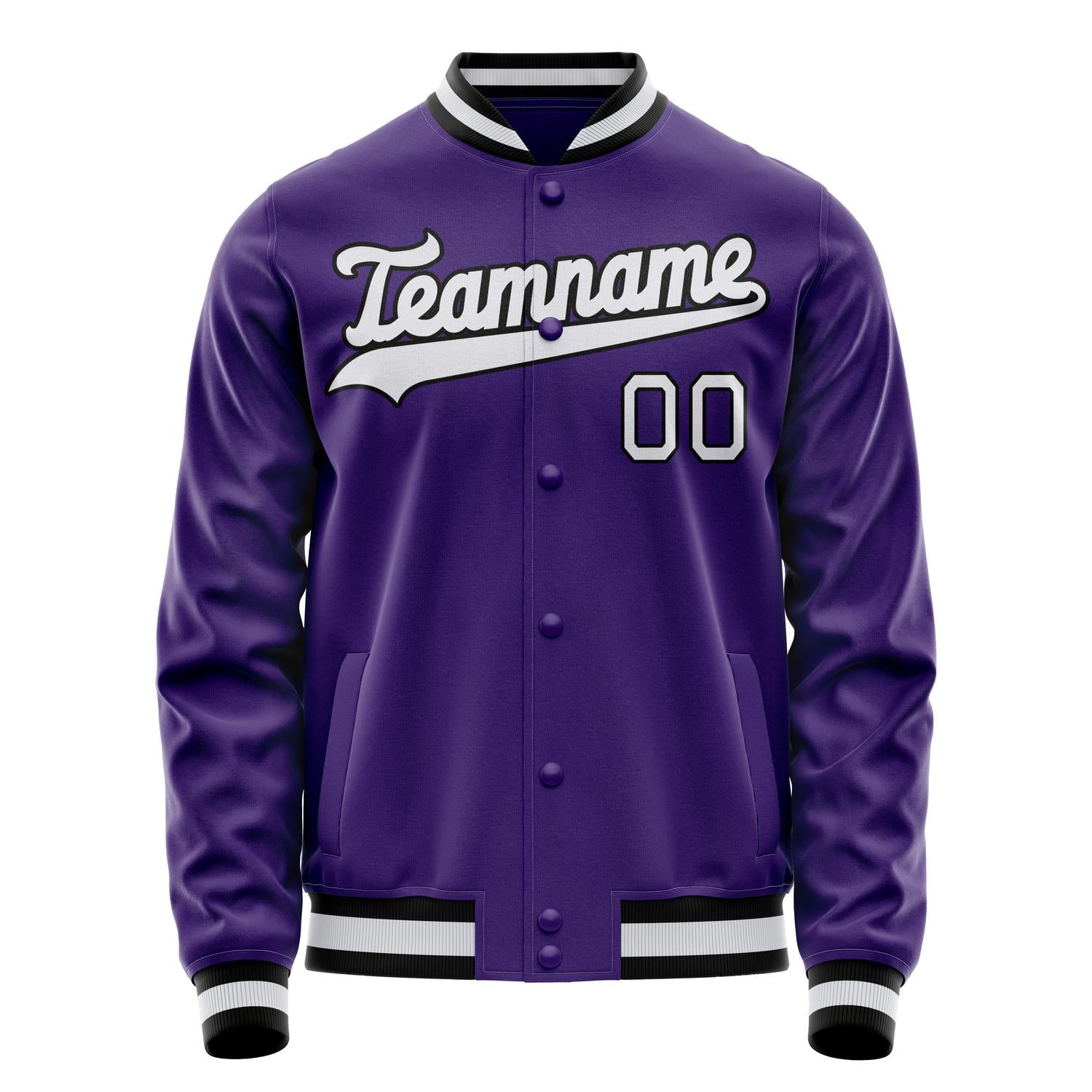 Custom Purple White Solid Color Varsity Letterman Jacket JA02240617KZ371