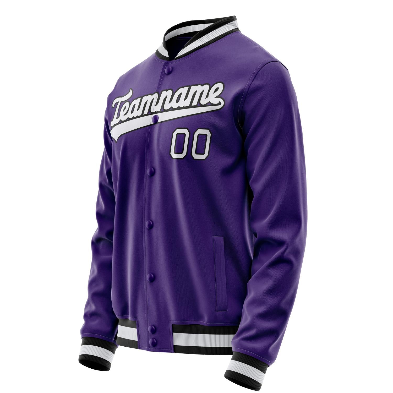 Custom Purple White Solid Color Varsity Letterman Jacket JA02240617KZ371