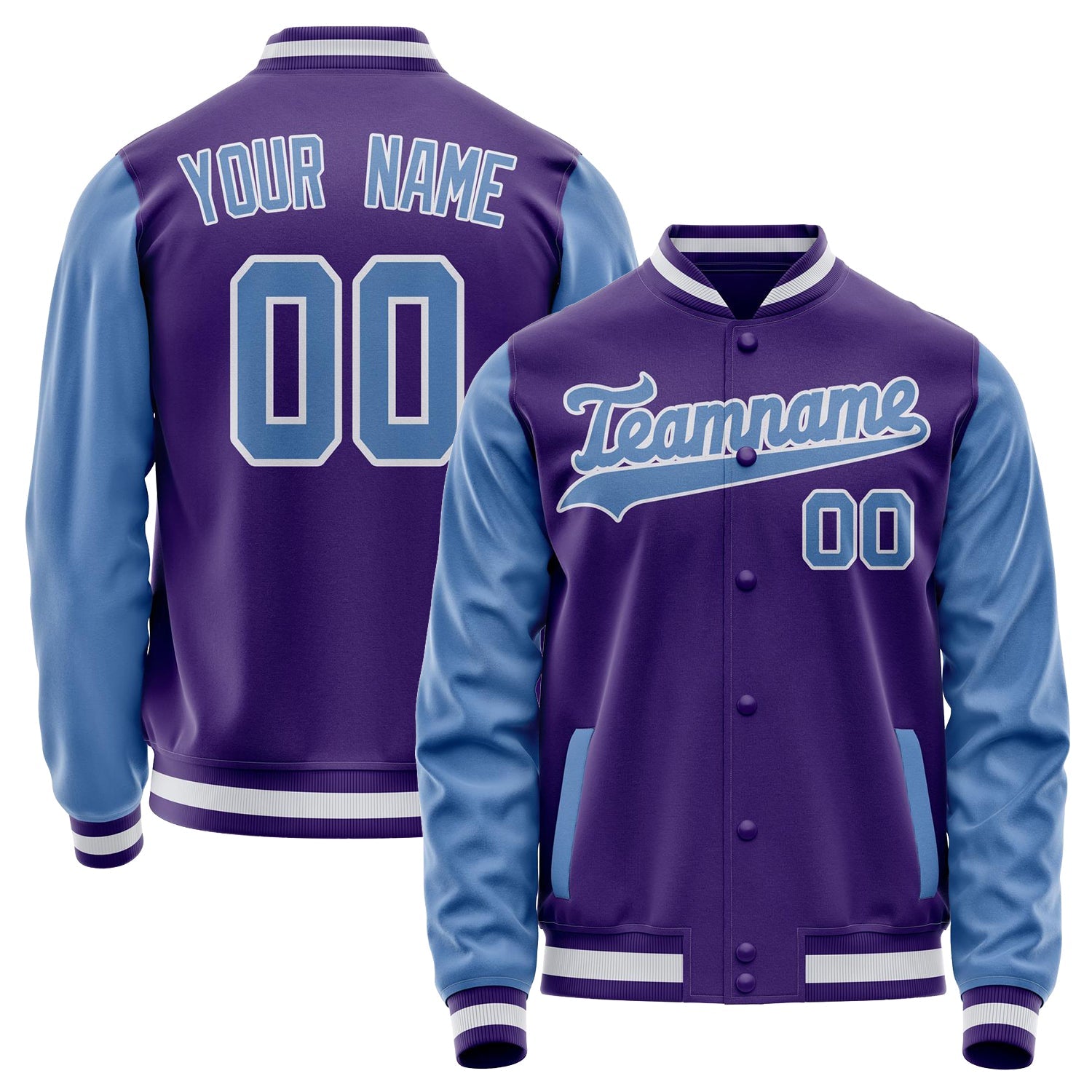 Custom Purple Light-Blue Solid Color Varsity Letterman Jacket JA02240617KZ373