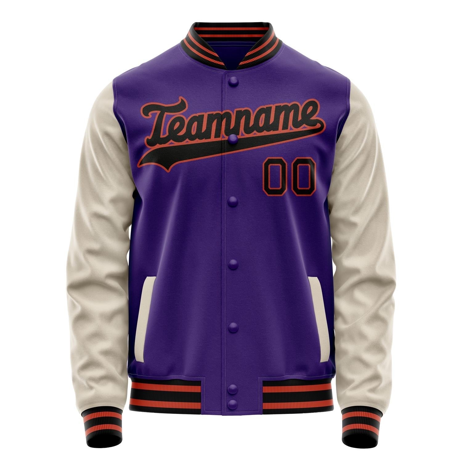 Custom Purple Cream Solid Color Varsity Letterman Jacket JA02240617KZ374