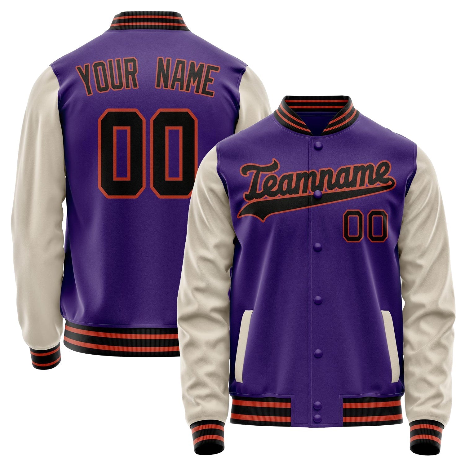 Custom Purple Cream Solid Color Varsity Letterman Jacket JA02240617KZ374