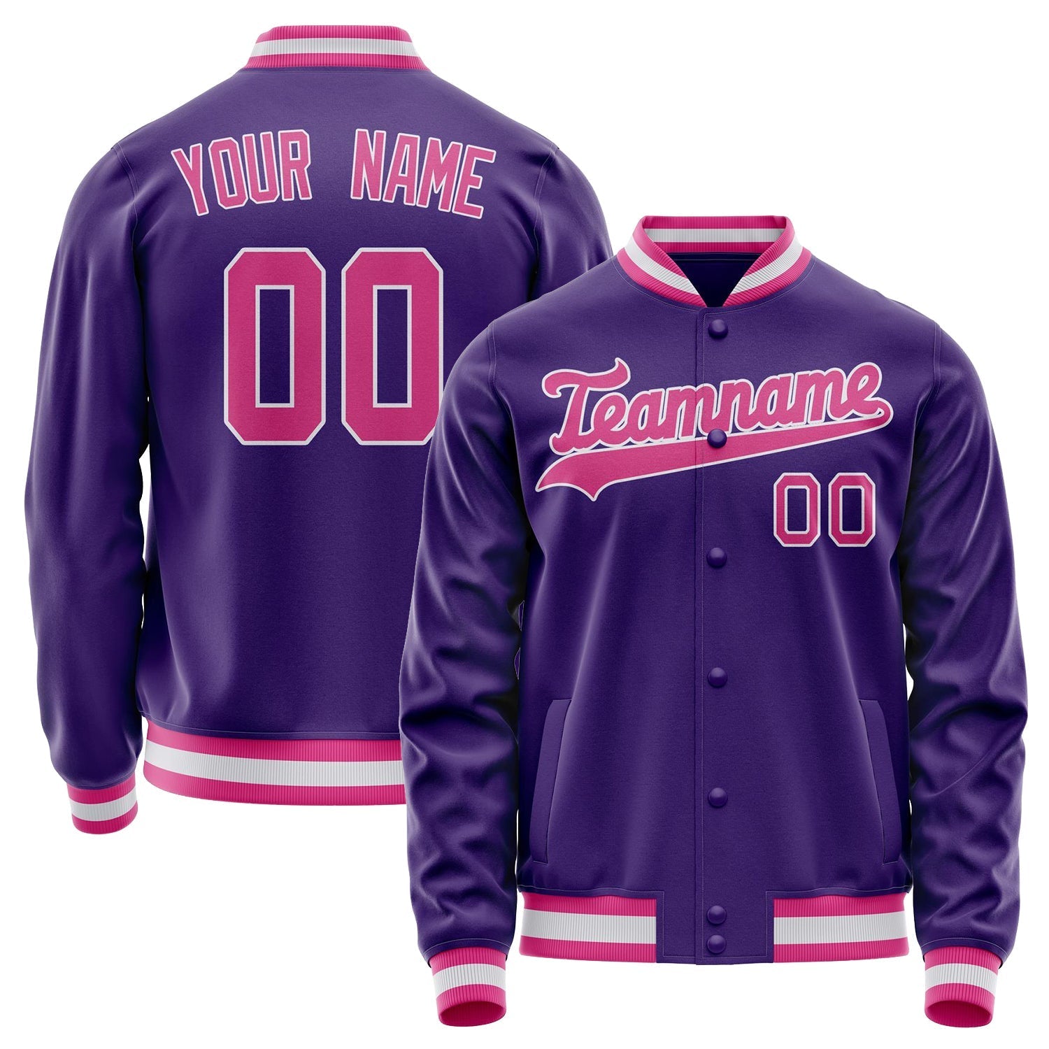 Custom Purple Pink Solid Color Varsity Letterman Jacket JA02240617KZ376