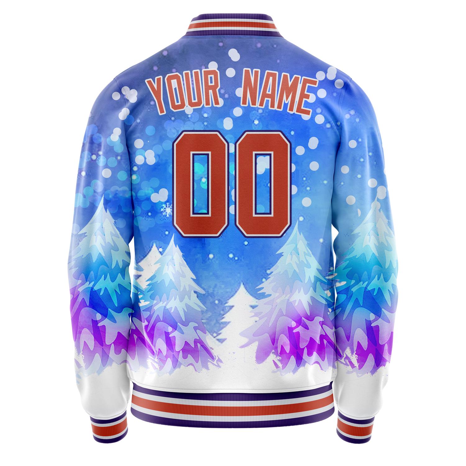 Custom Purple Orange 3D Pattern Watercolor Winter Landscape Varsity Letterman Jacket JA02240617KZ377