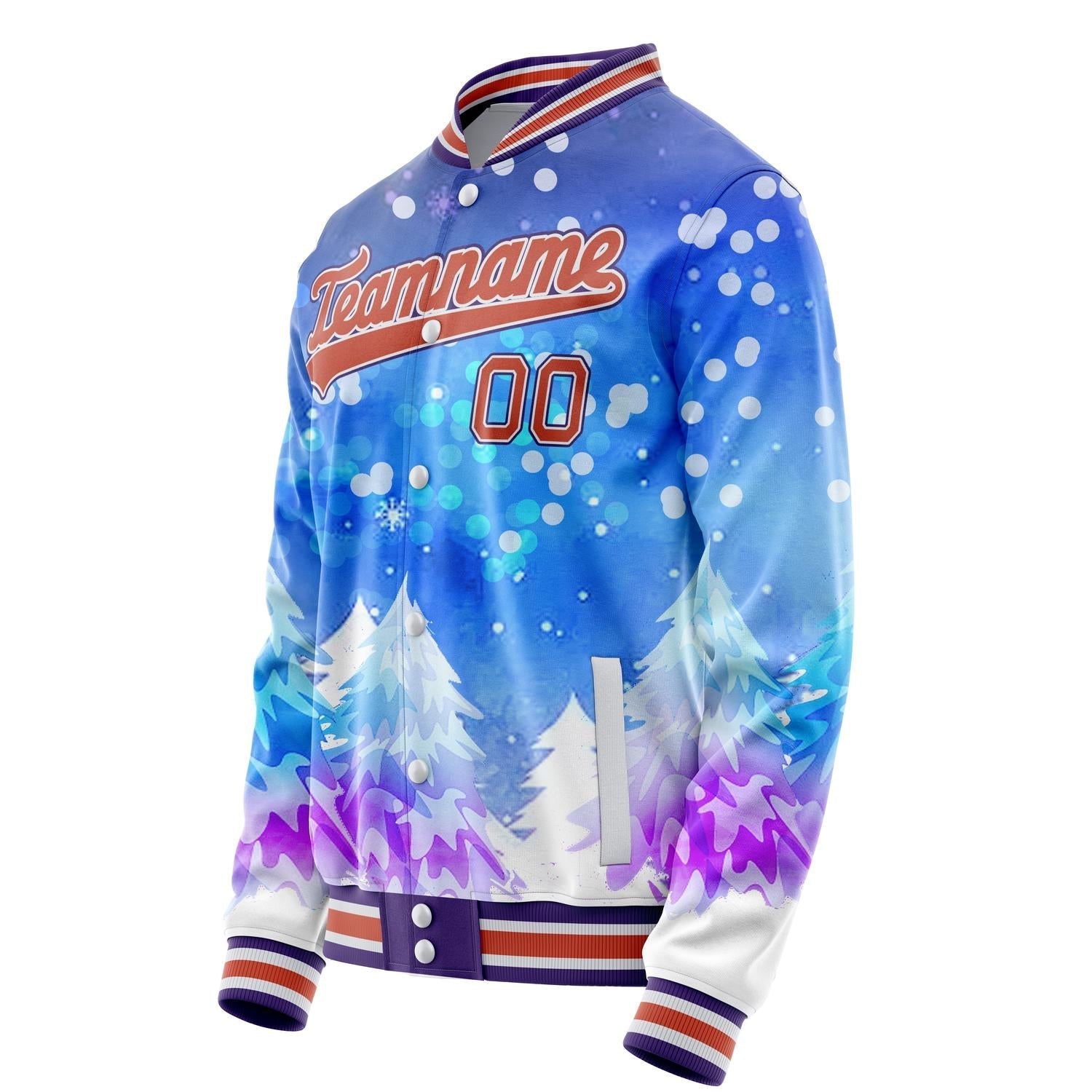 Custom Purple Orange 3D Pattern Watercolor Winter Landscape Varsity Letterman Jacket JA02240617KZ377