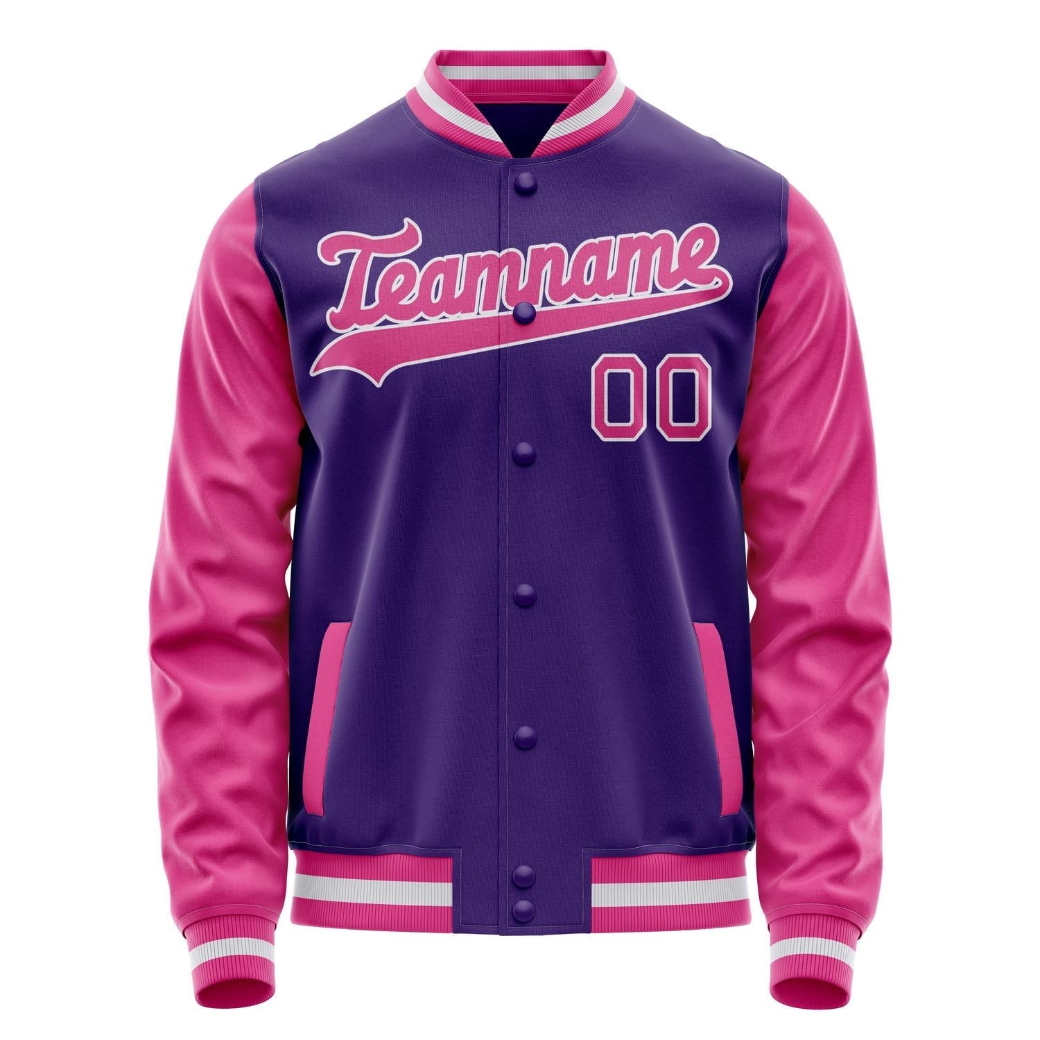 Custom Purple Pink Solid Color Varsity Letterman Jacket JA02240617KZ378