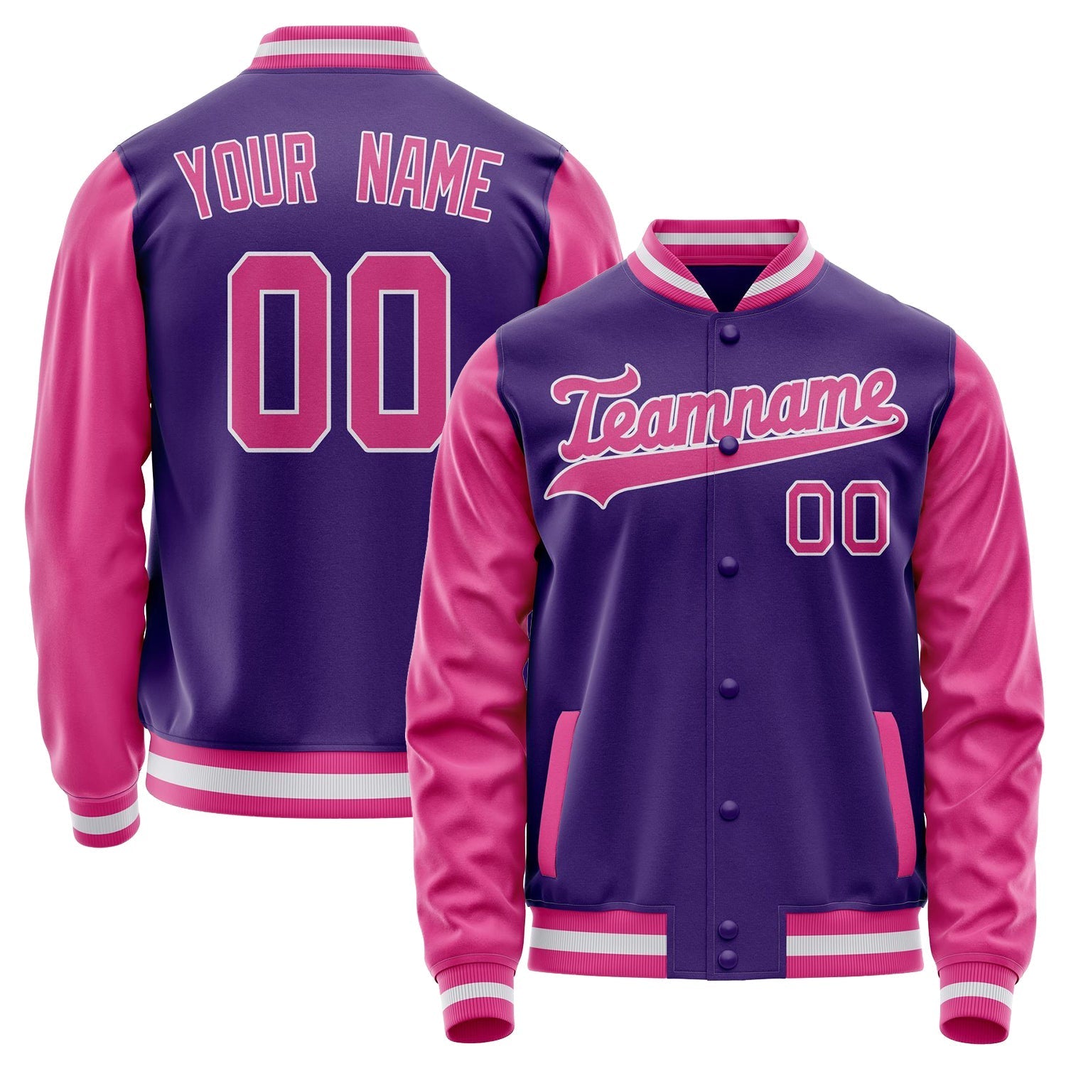 Custom Purple Pink Solid Color Varsity Letterman Jacket JA02240617KZ378