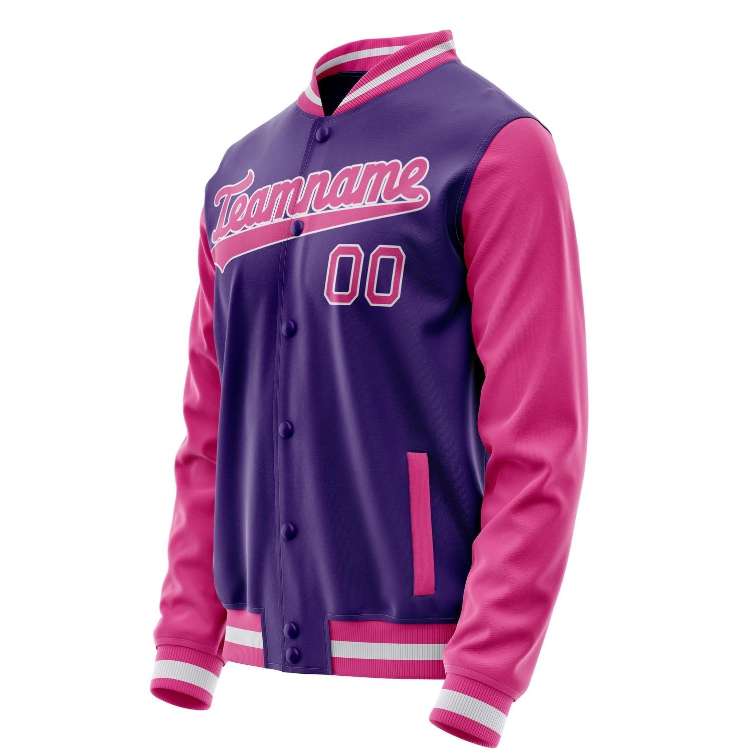 Custom Purple Pink Solid Color Varsity Letterman Jacket JA02240617KZ378