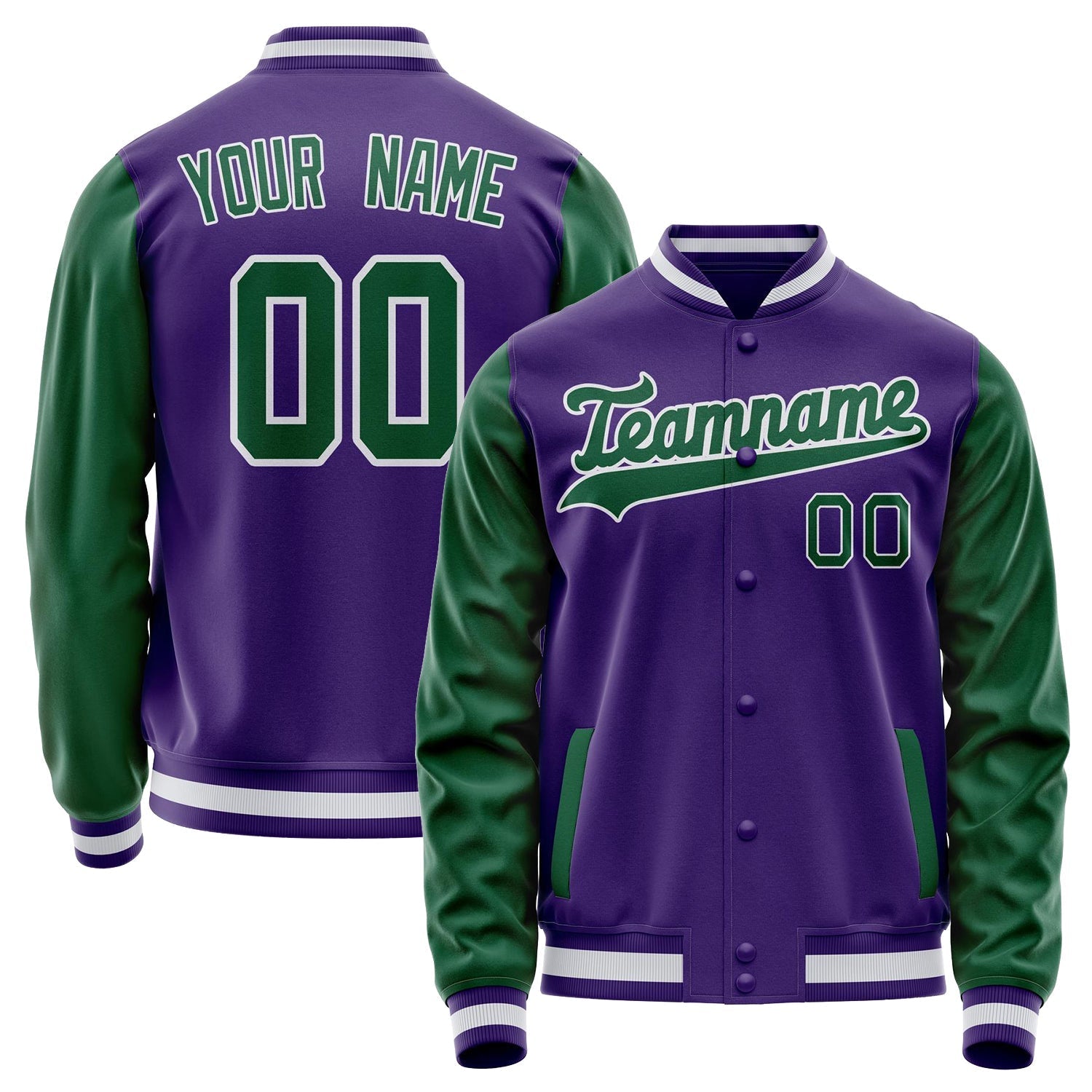 Custom Purple Kelly-Green Solid Color Varsity Letterman Jacket JA02240617KZ379