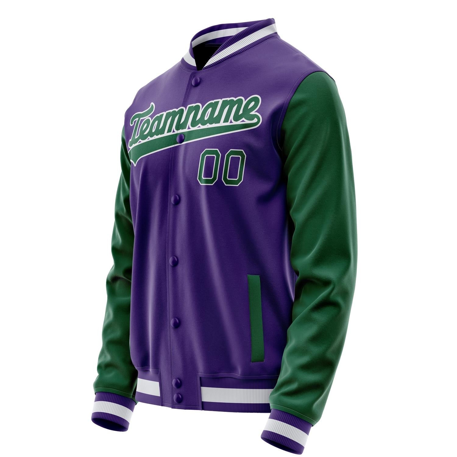 Custom Purple Kelly-Green Solid Color Varsity Letterman Jacket JA02240617KZ379