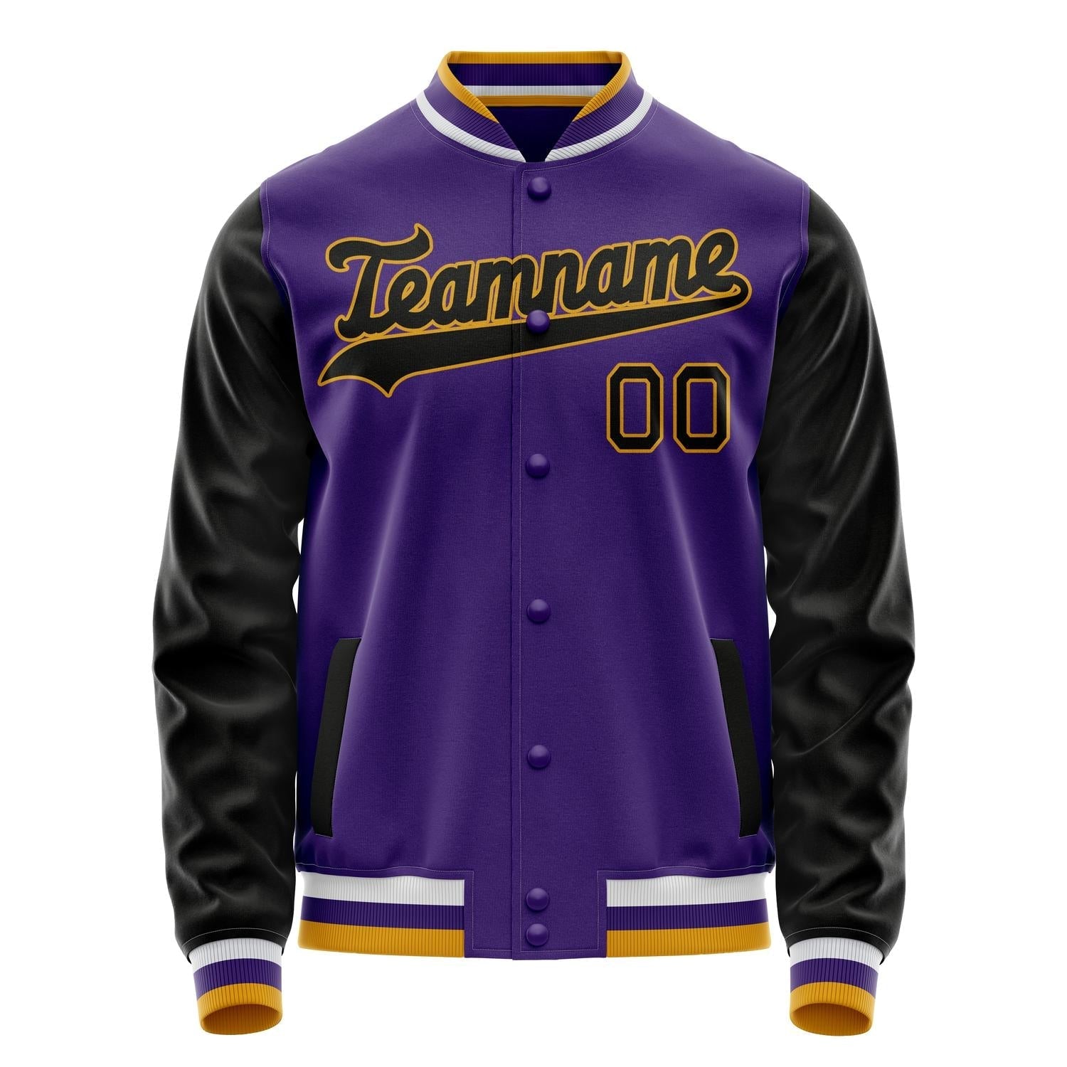 Custom Purple Black Solid Color Varsity Letterman Jacket JA02240617KZ380