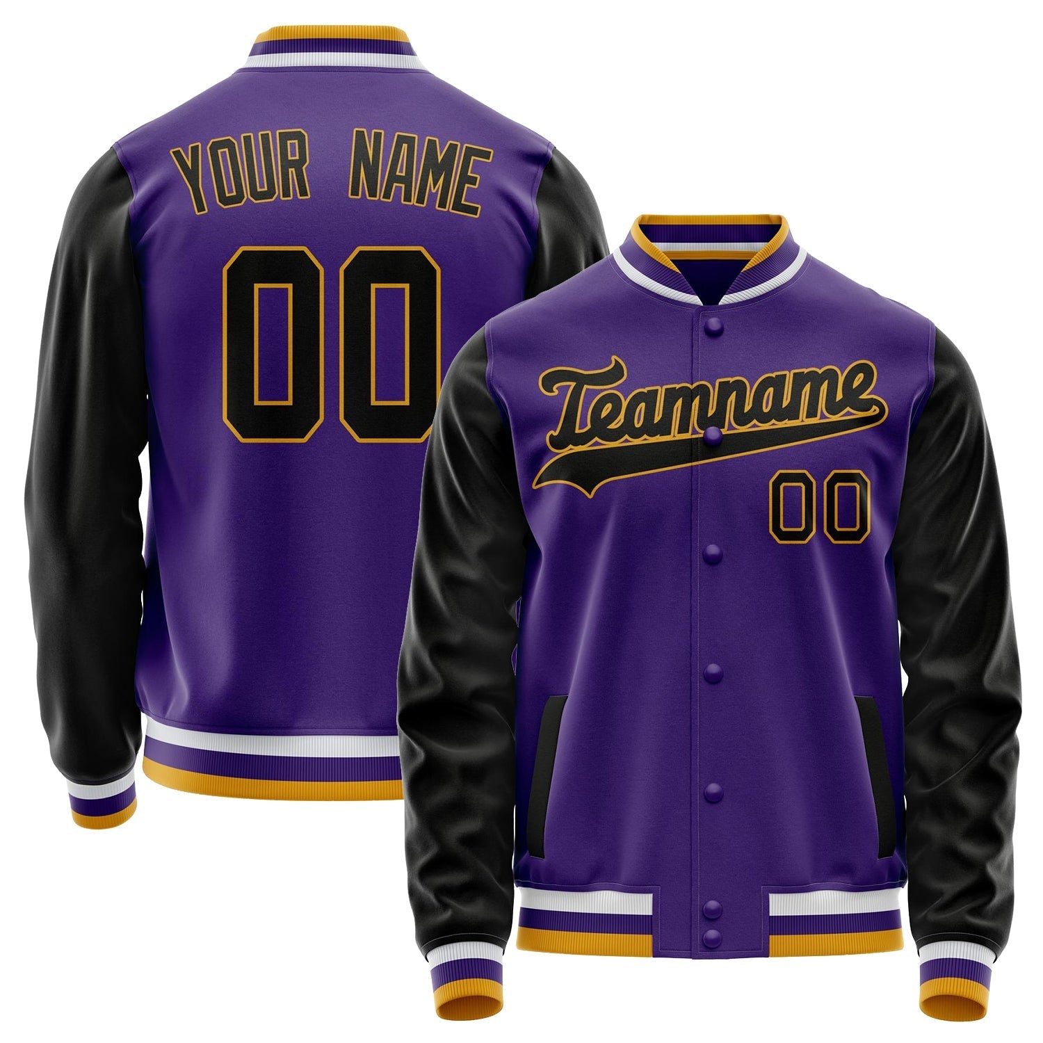 Custom Purple Black Solid Color Varsity Letterman Jacket JA02240617KZ380