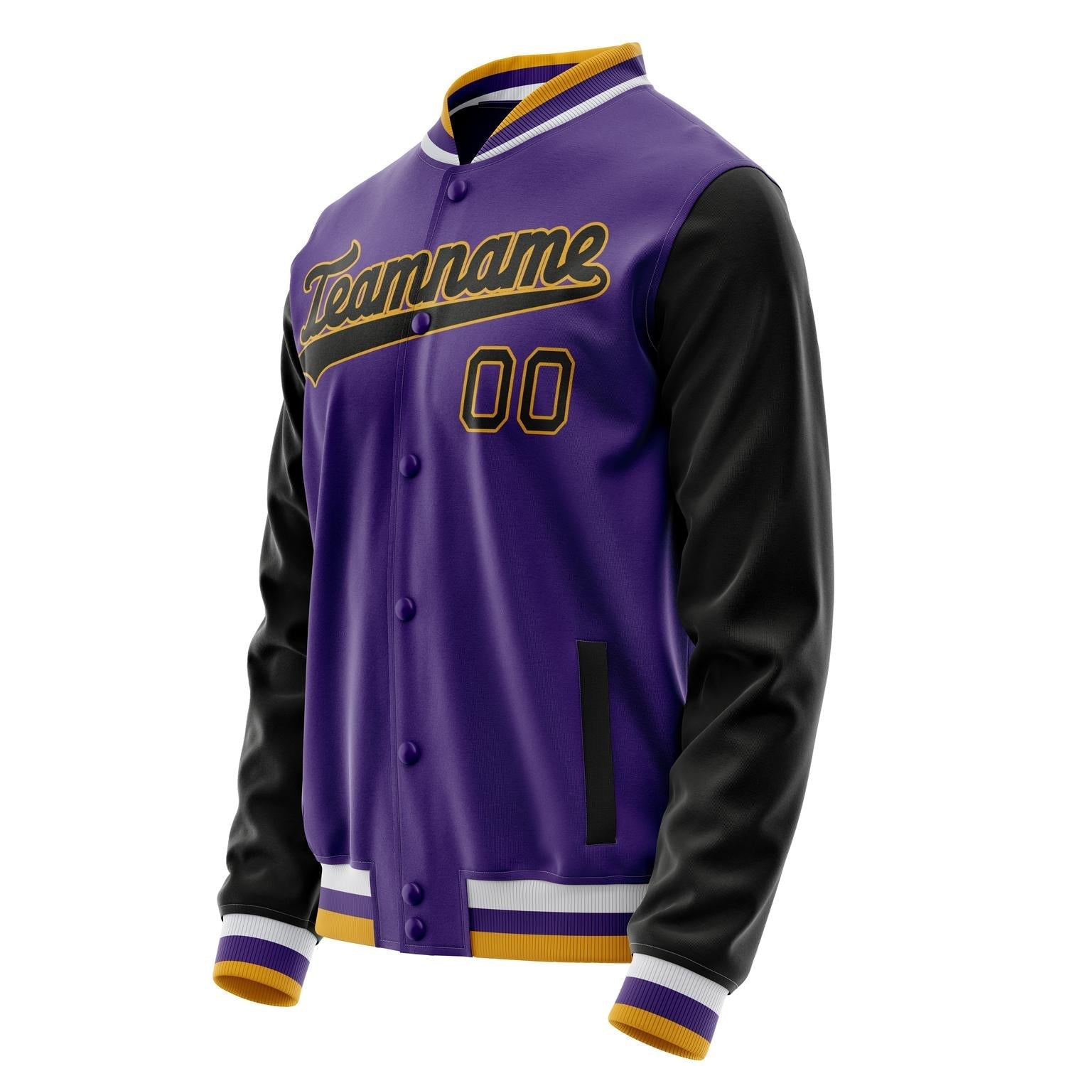 Custom Purple Black Solid Color Varsity Letterman Jacket JA02240617KZ380