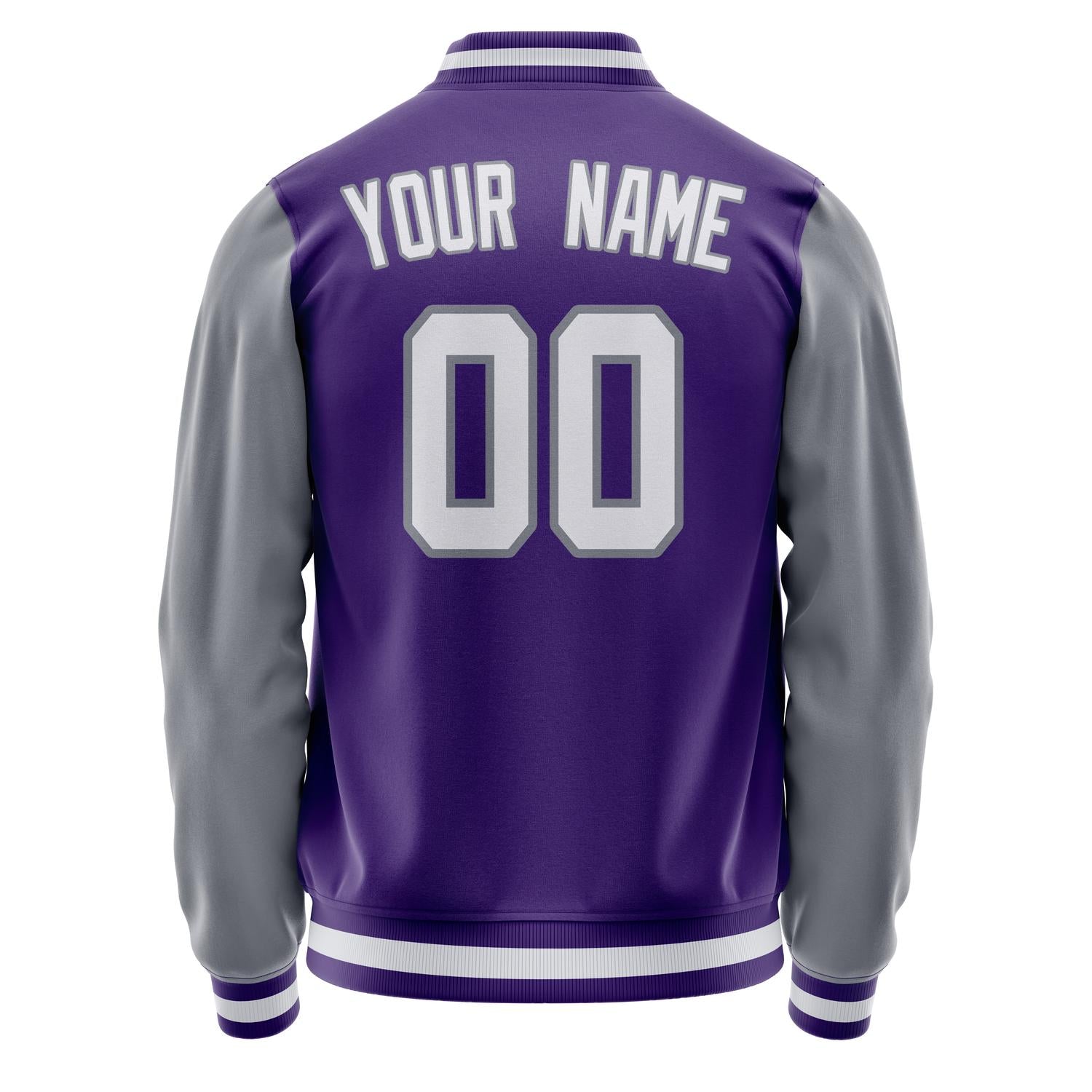 Custom Purple Gray Solid Color Varsity Letterman Jacket JA02240617KZ381