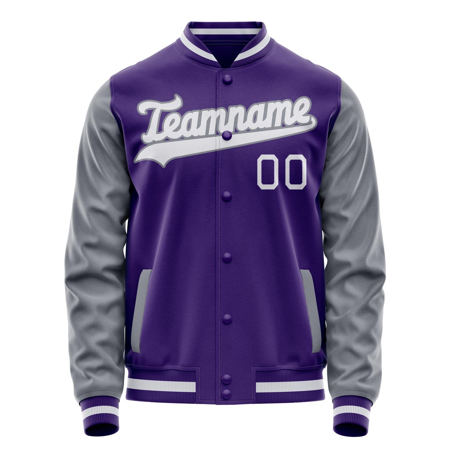 Custom Purple Gray Solid Color Varsity Letterman Jacket JA02240617KZ381