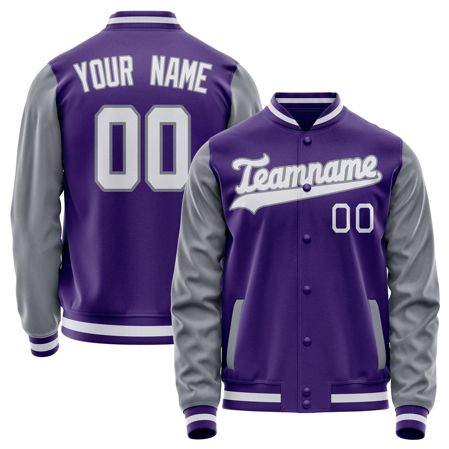 Custom Purple Gray Solid Color Varsity Letterman Jacket JA02240617KZ381