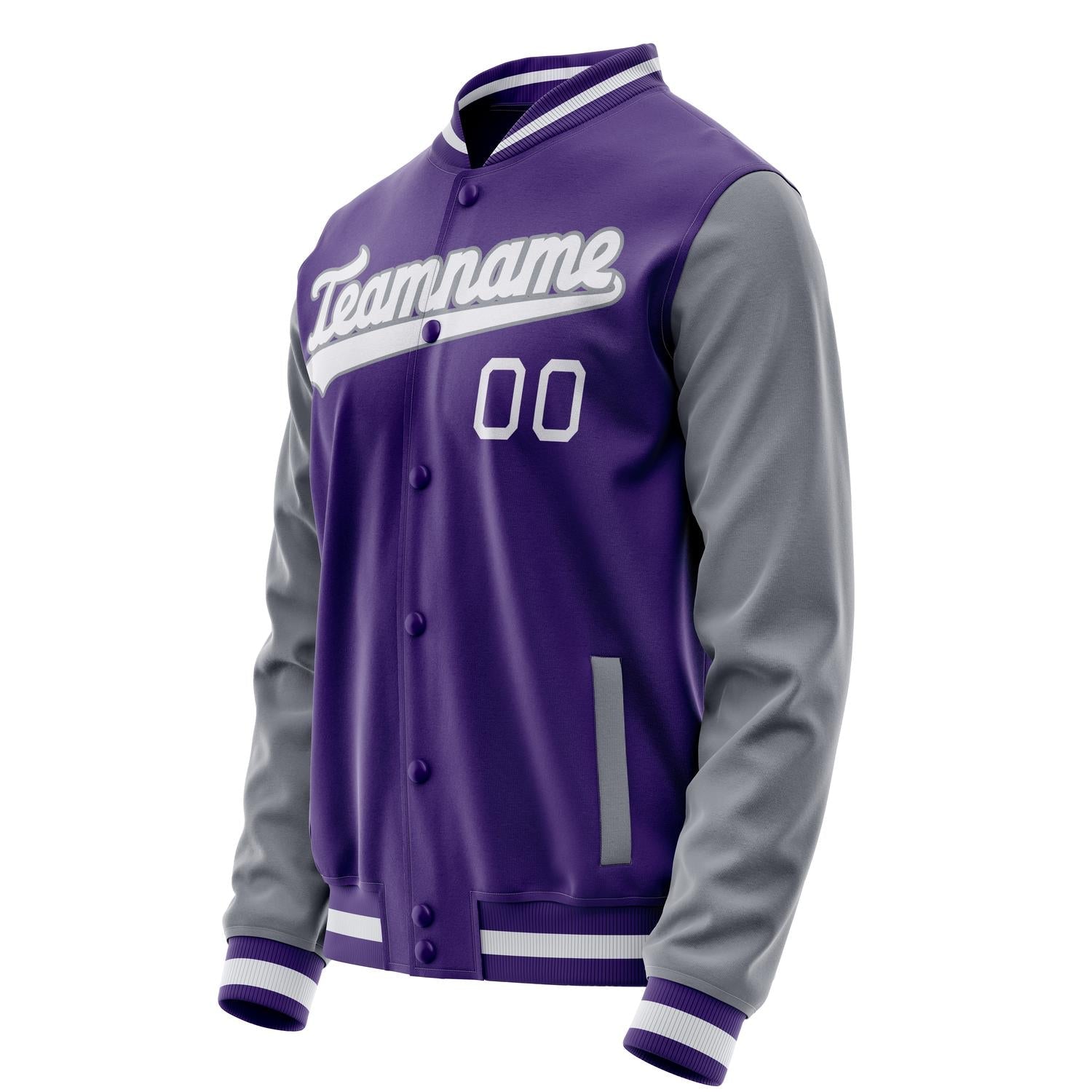 Custom Purple Gray Solid Color Varsity Letterman Jacket JA02240617KZ381