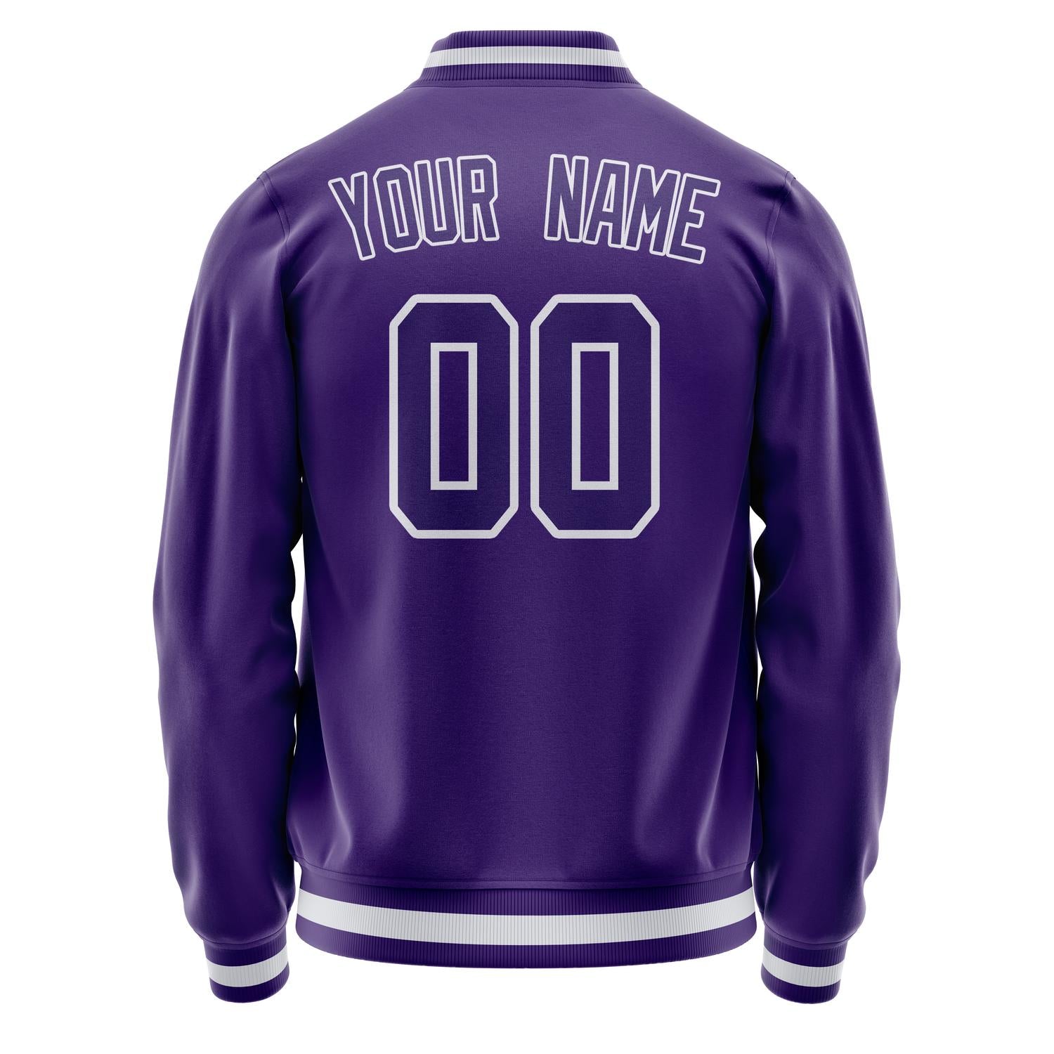 Custom Purple White Solid Color Varsity Letterman Jacket JA02240617KZ382