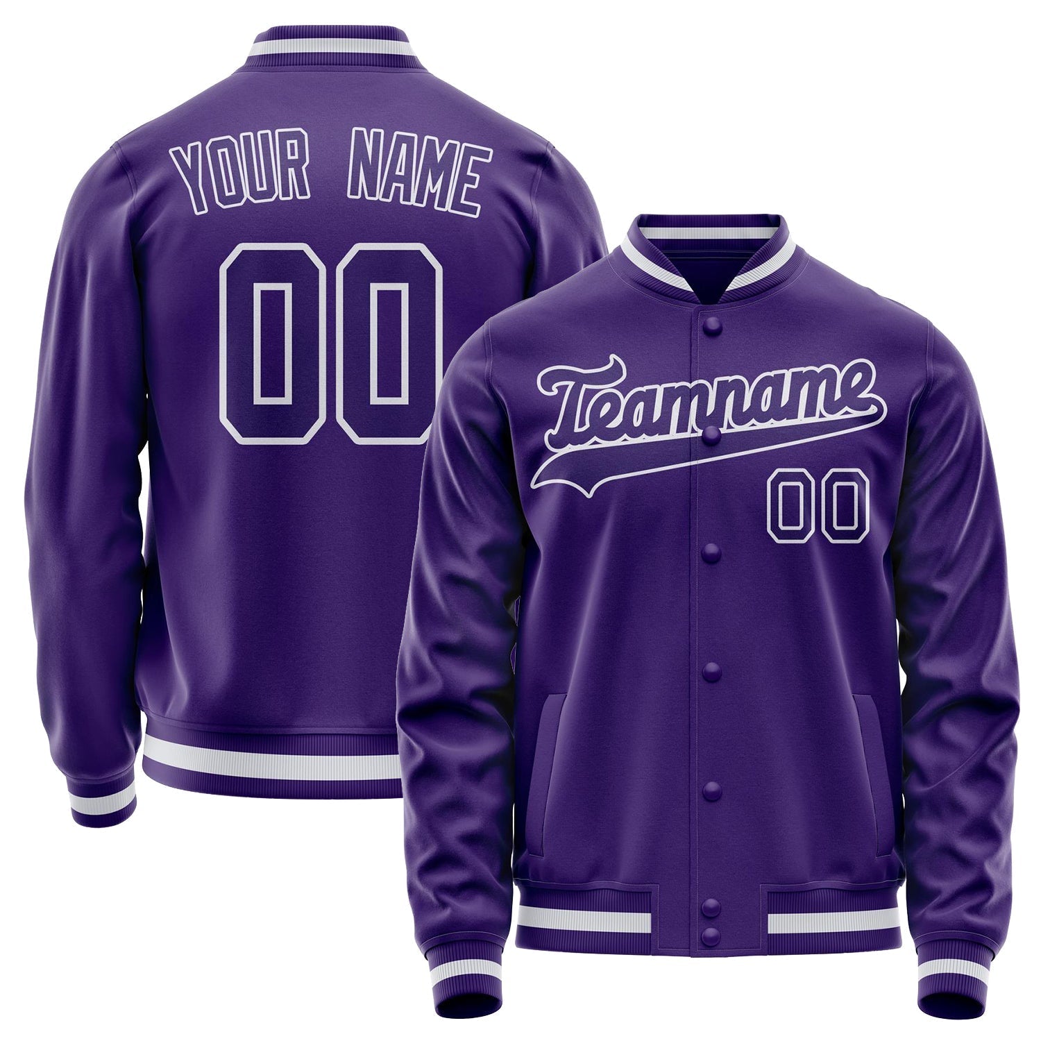 Custom Purple White Solid Color Varsity Letterman Jacket JA02240617KZ382