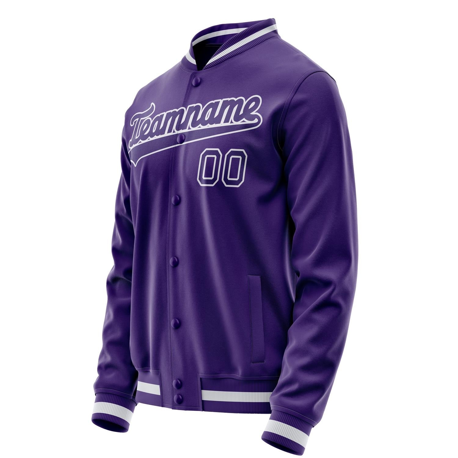 Custom Purple White Solid Color Varsity Letterman Jacket JA02240617KZ382