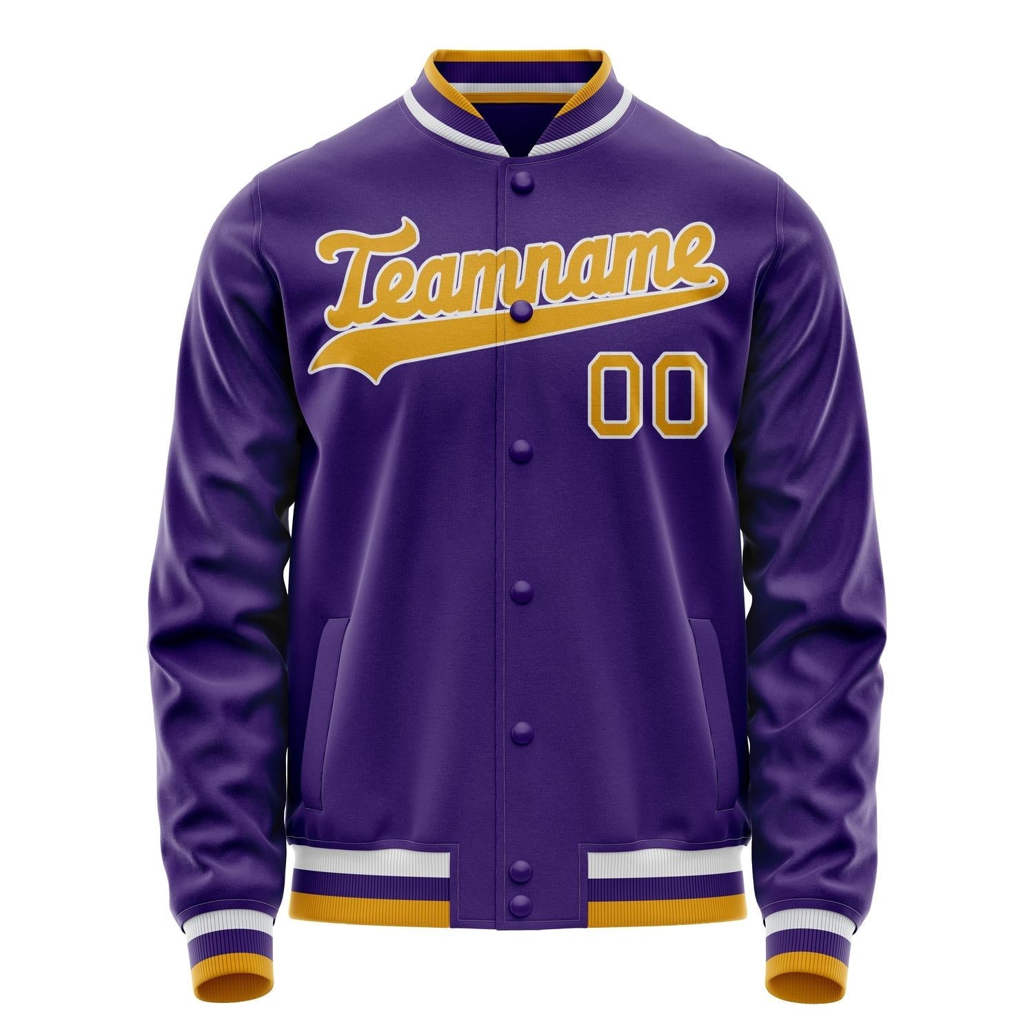 Custom Purple Gold Solid Color Varsity Letterman Jacket JA02240617KZ383