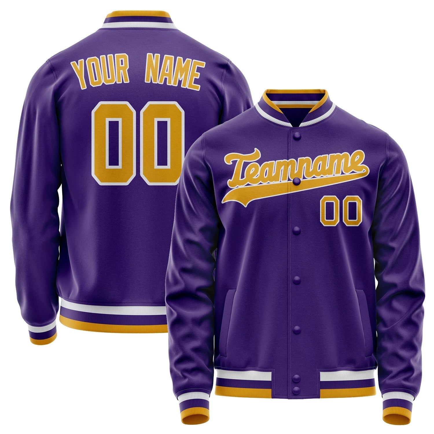 Custom Purple Gold Solid Color Varsity Letterman Jacket JA02240617KZ383
