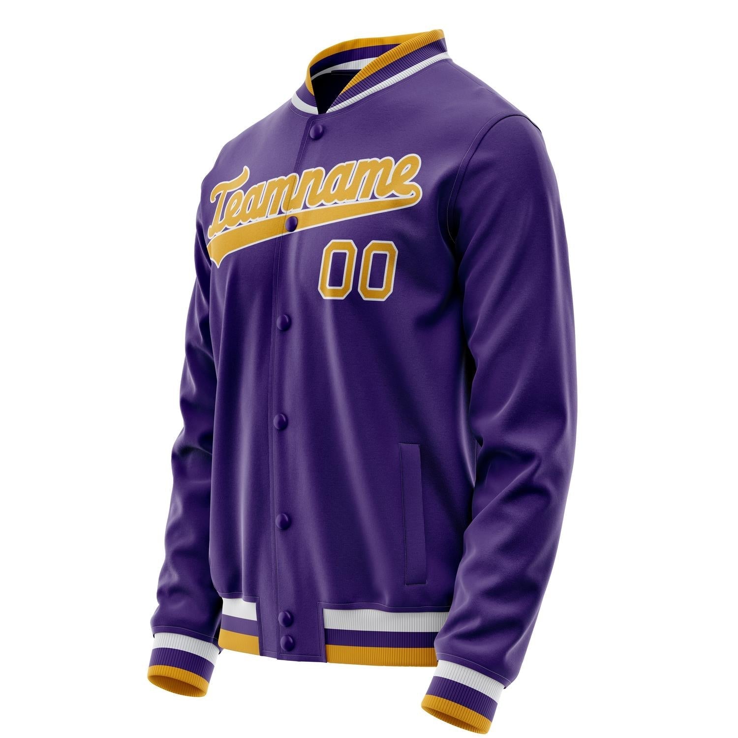 Custom Purple Gold Solid Color Varsity Letterman Jacket JA02240617KZ383