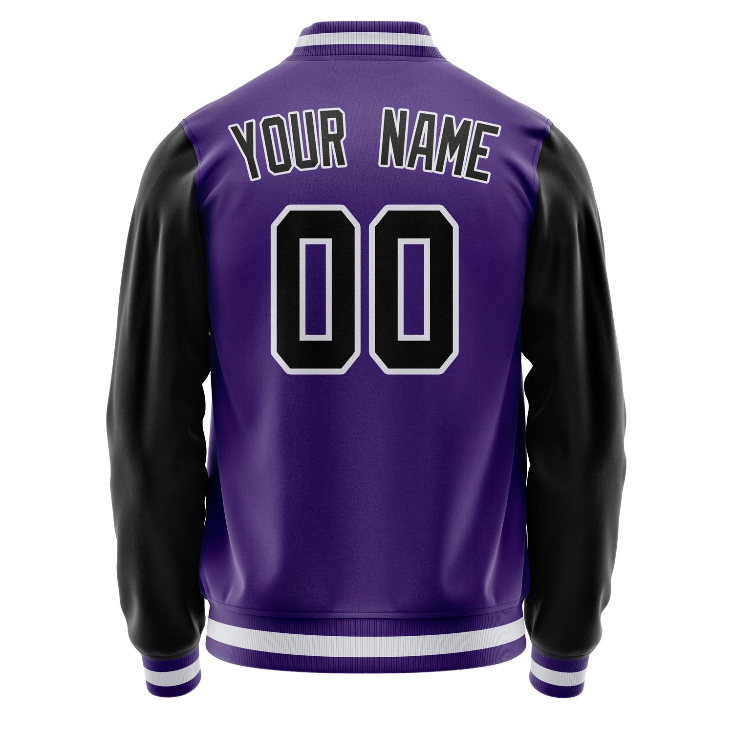 Custom Purple Black Solid Color Varsity Letterman Jacket JA02240617KZ384