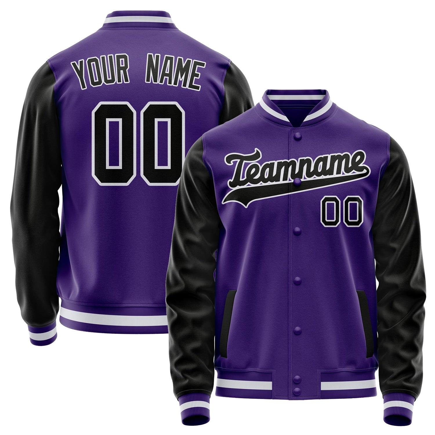 Custom Purple Black Solid Color Varsity Letterman Jacket JA02240617KZ384