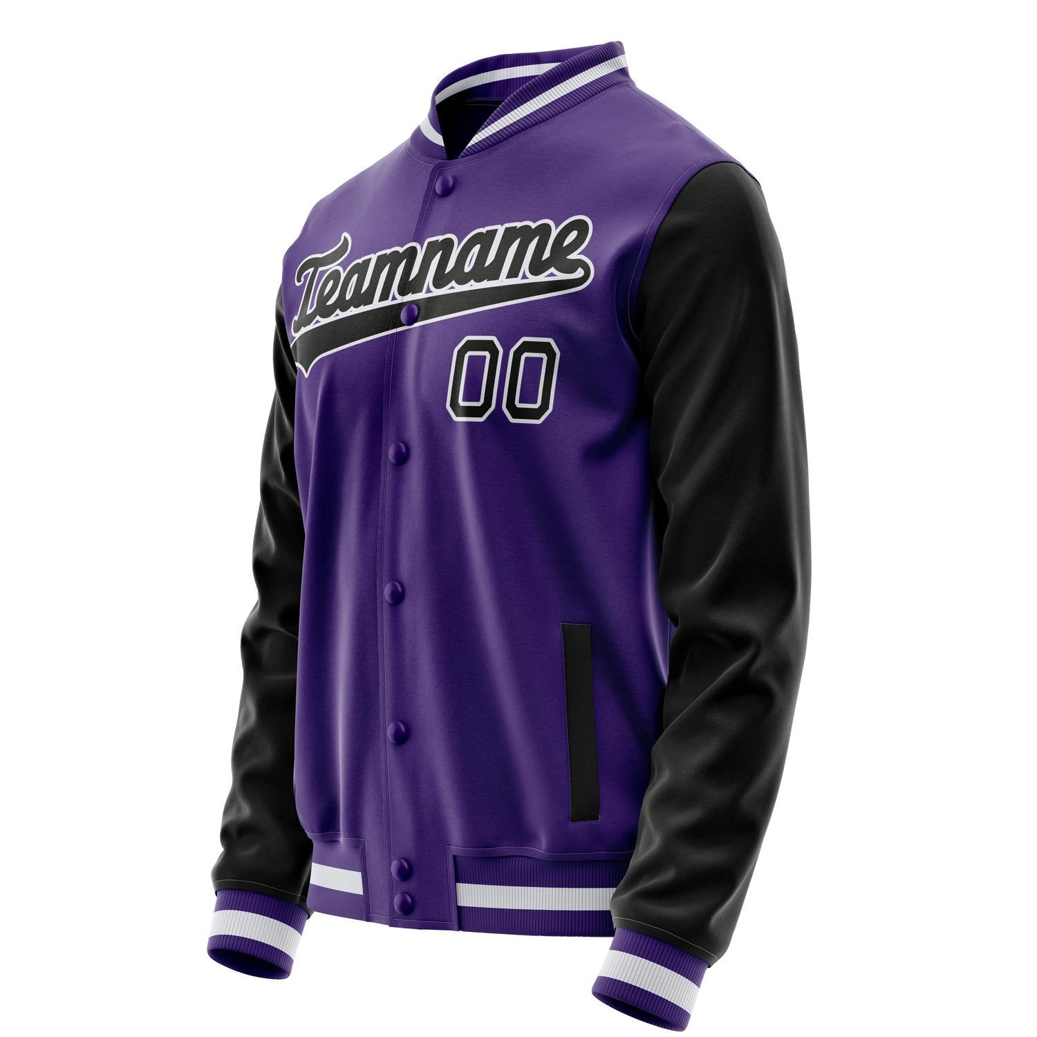 Custom Purple Black Solid Color Varsity Letterman Jacket JA02240617KZ384