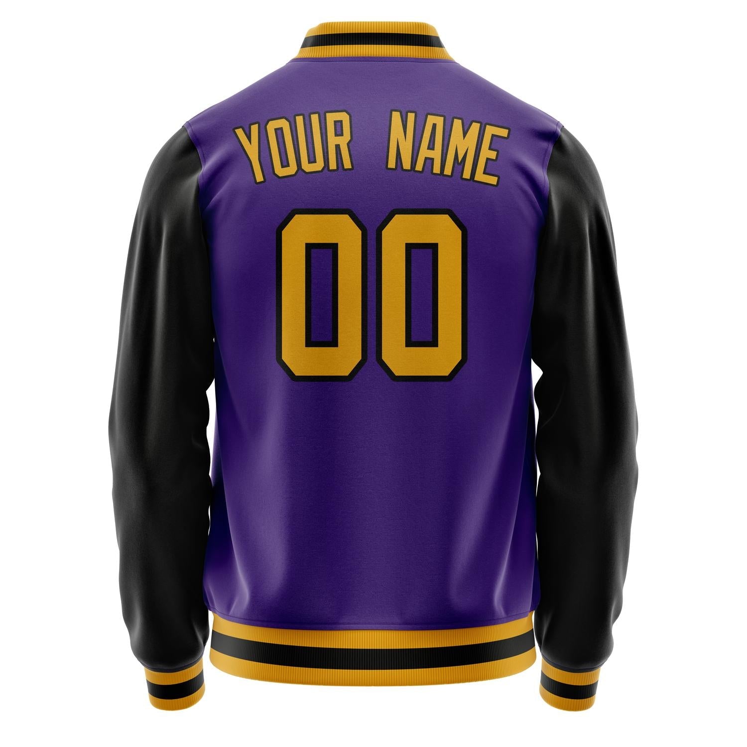 Custom Purple Black Solid Color Varsity Letterman Jacket JA02240617KZ385