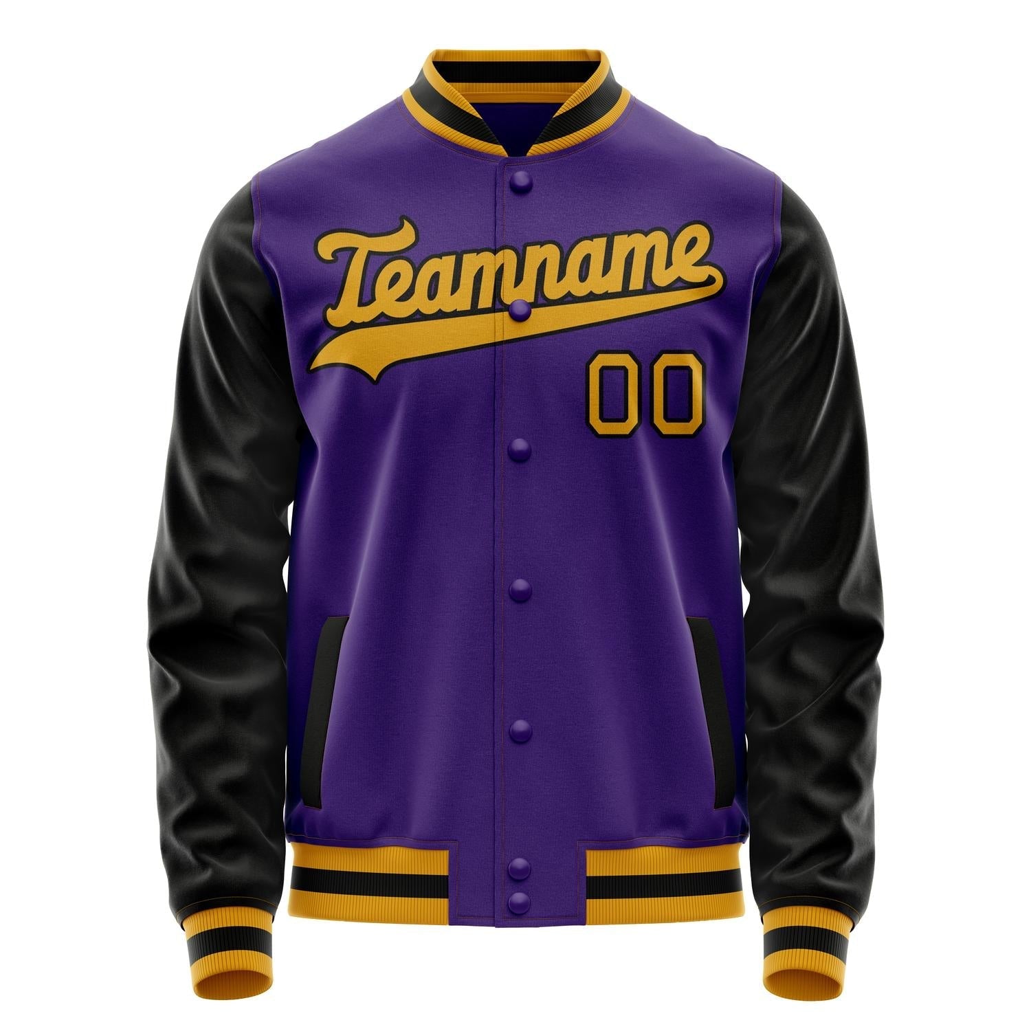 Custom Purple Black Solid Color Varsity Letterman Jacket JA02240617KZ385