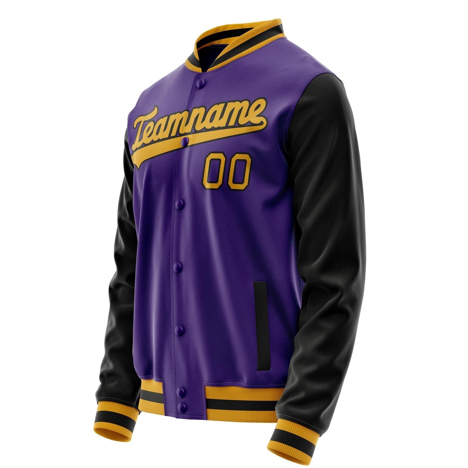 Custom Purple Black Solid Color Varsity Letterman Jacket JA02240617KZ385
