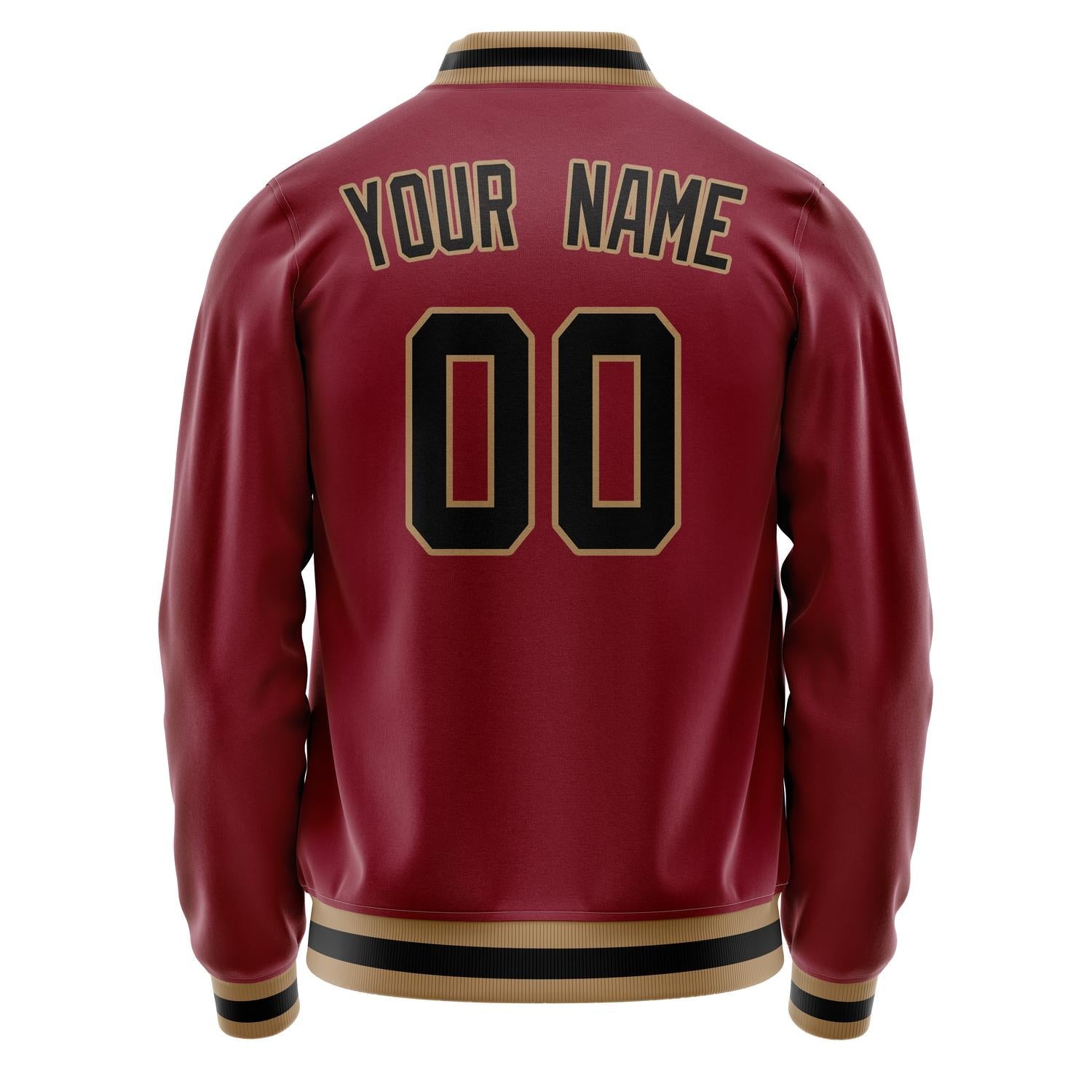 Custom Crimson Black Solid Color Varsity Letterman Jacket JA02240617KZ507