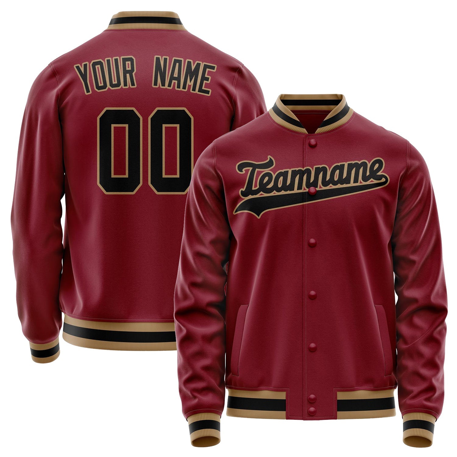 Custom Crimson Black Solid Color Varsity Letterman Jacket JA02240617KZ507